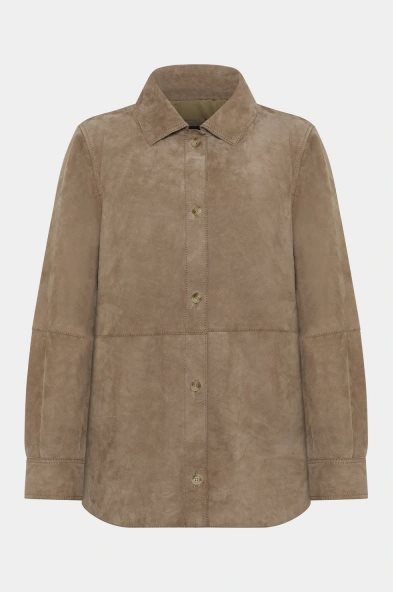 Saki naisten nahkatakki Cassy Shirt Jacket, ruskeanharmaa