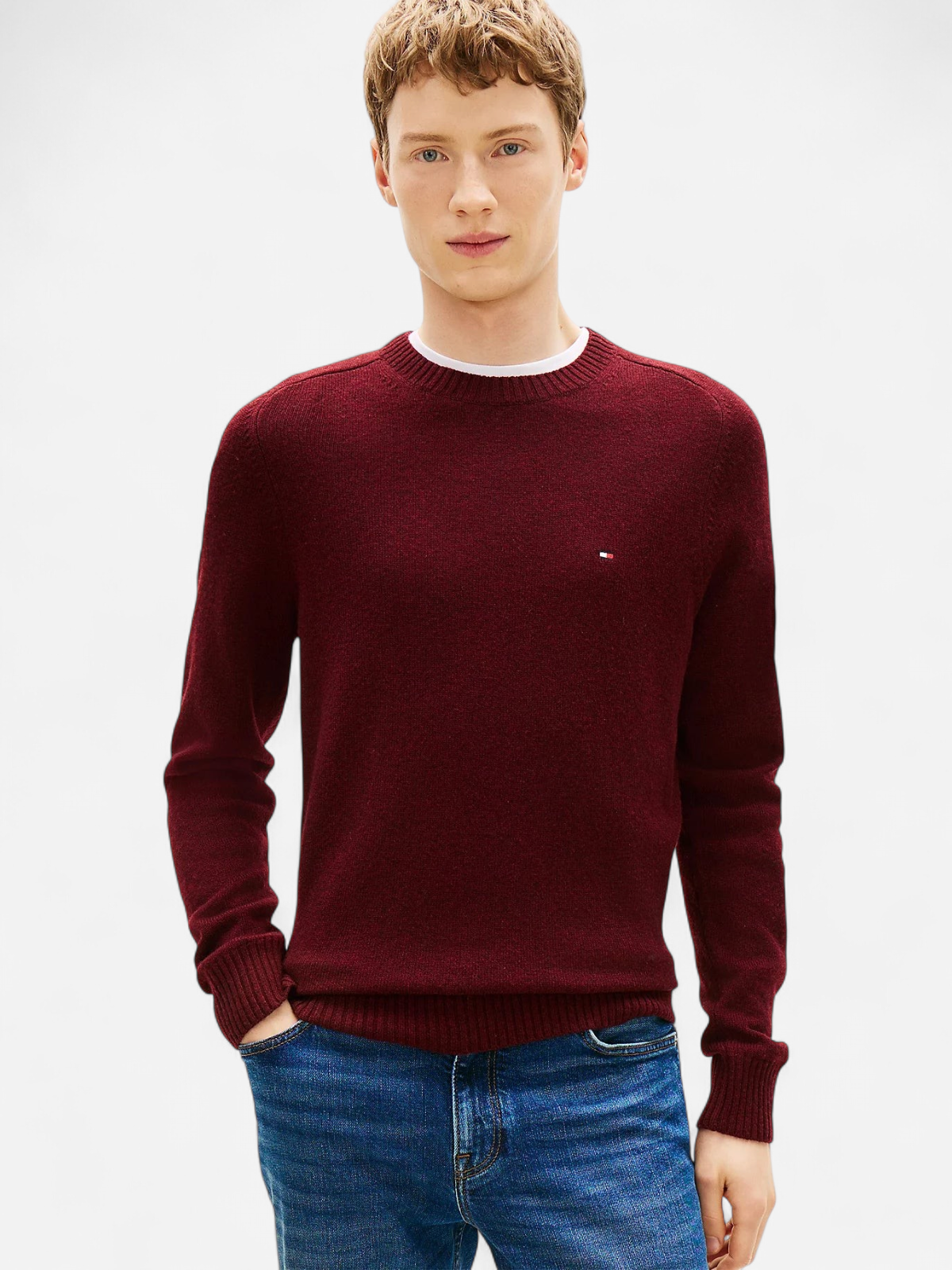 Tommy Hilfiger miesten neulepusero CLAMBSWOOL CREW NECK, viininpunainen - Kekäle.fi