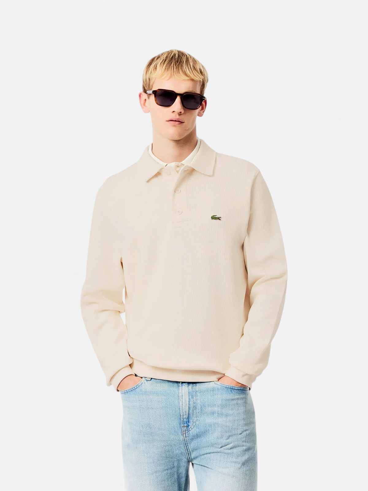 Lacoste miesten collegepaita Classic Fit Polo Collar Ribbed Sweater, luonnonvalkoinen - Kekäle.fi