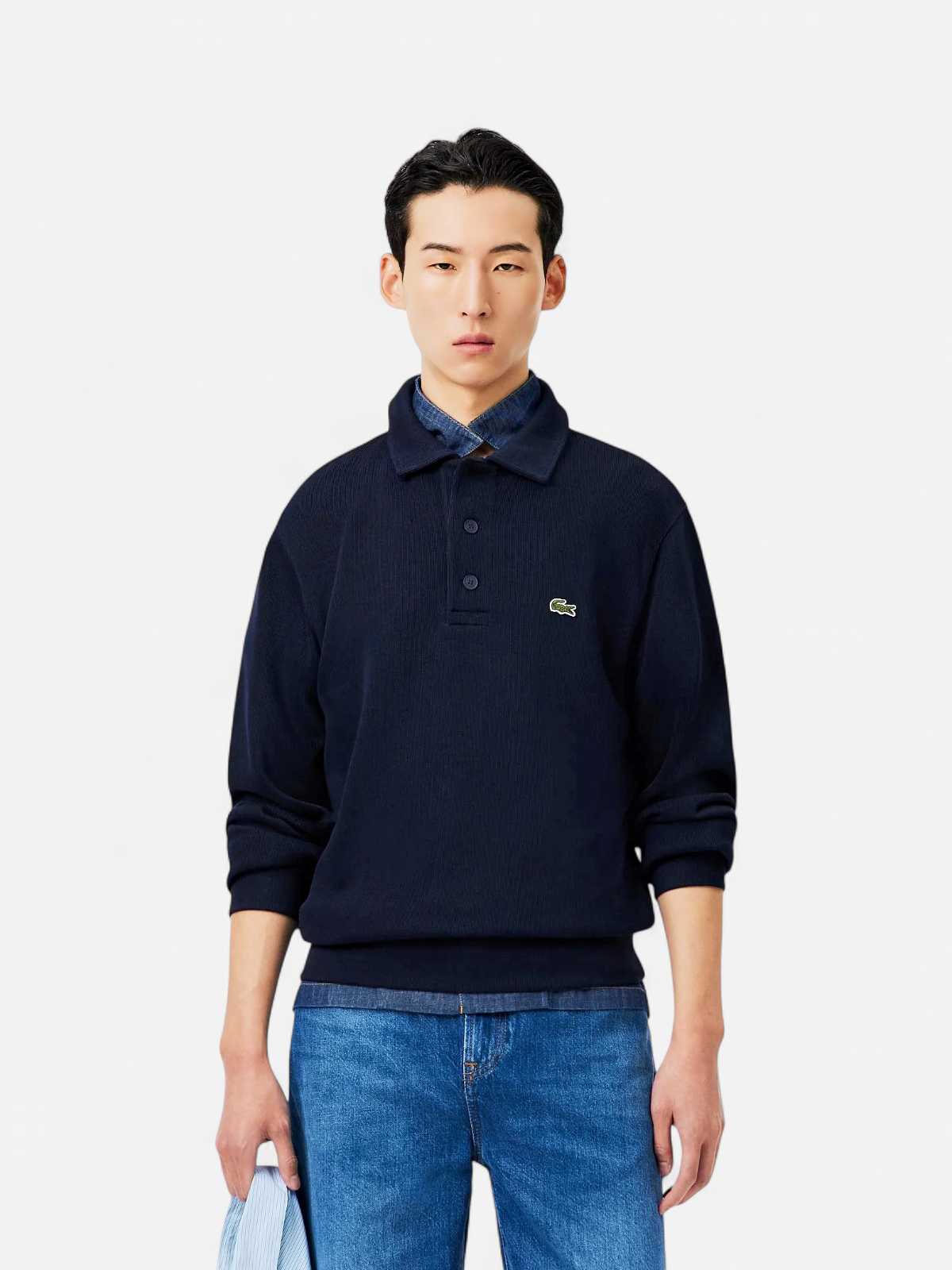 Lacoste miesten collegepaita Classic Fit Polo Collar Ribbed Sweater, tummansininen - Kekäle.fi