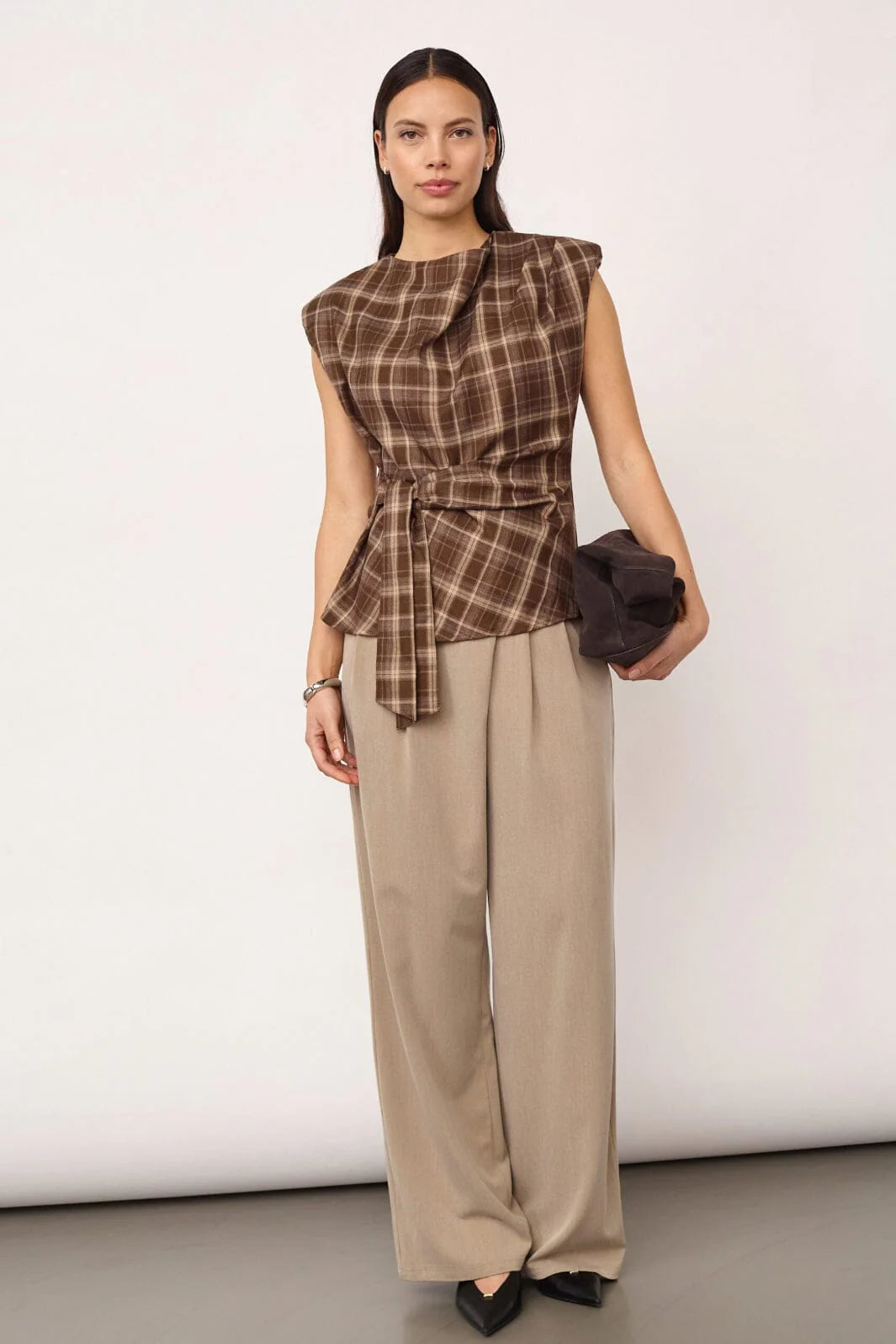 Co’Couture naisten toppi DagnyCC Check Pleat Top, ruskea ruutu