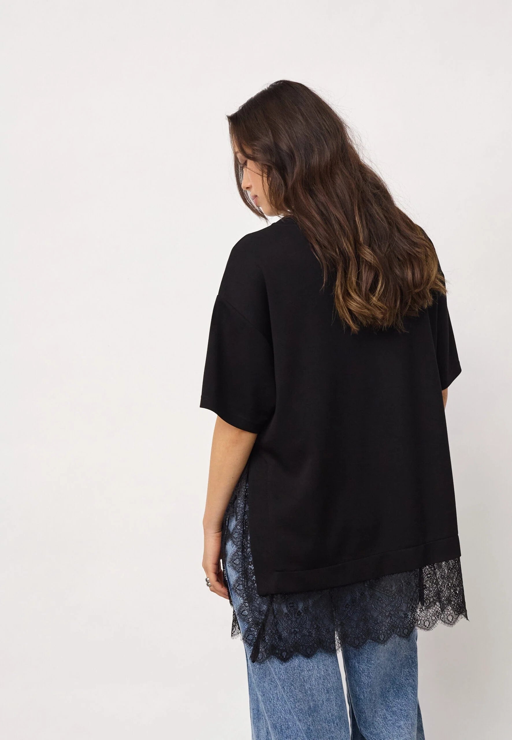 Co’Couture naisten T-paita Larsoncc Mix Lace Tee, musta