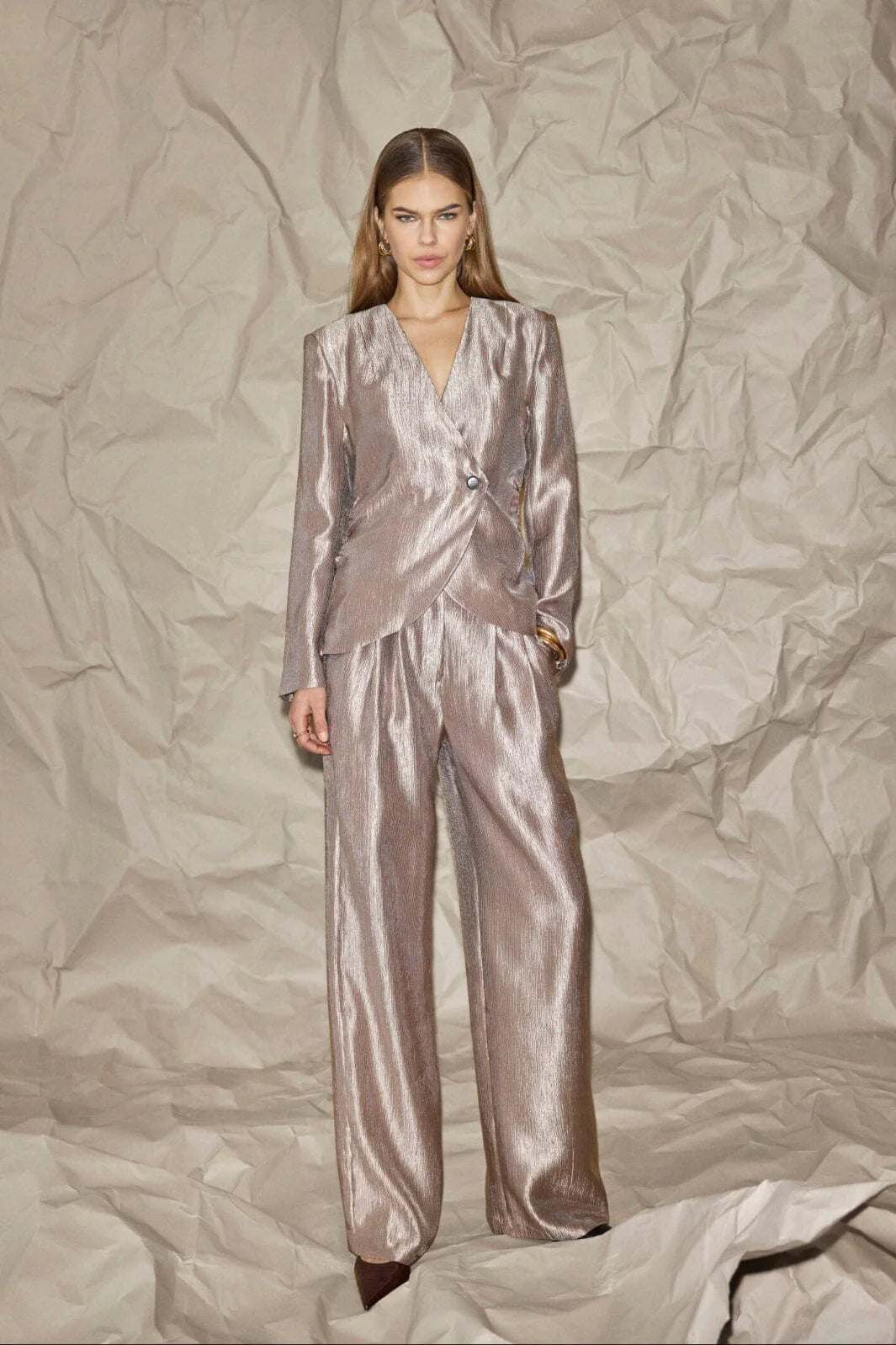 Co'Couture naisten suorat housut Ringocc Pleat Pant, beige