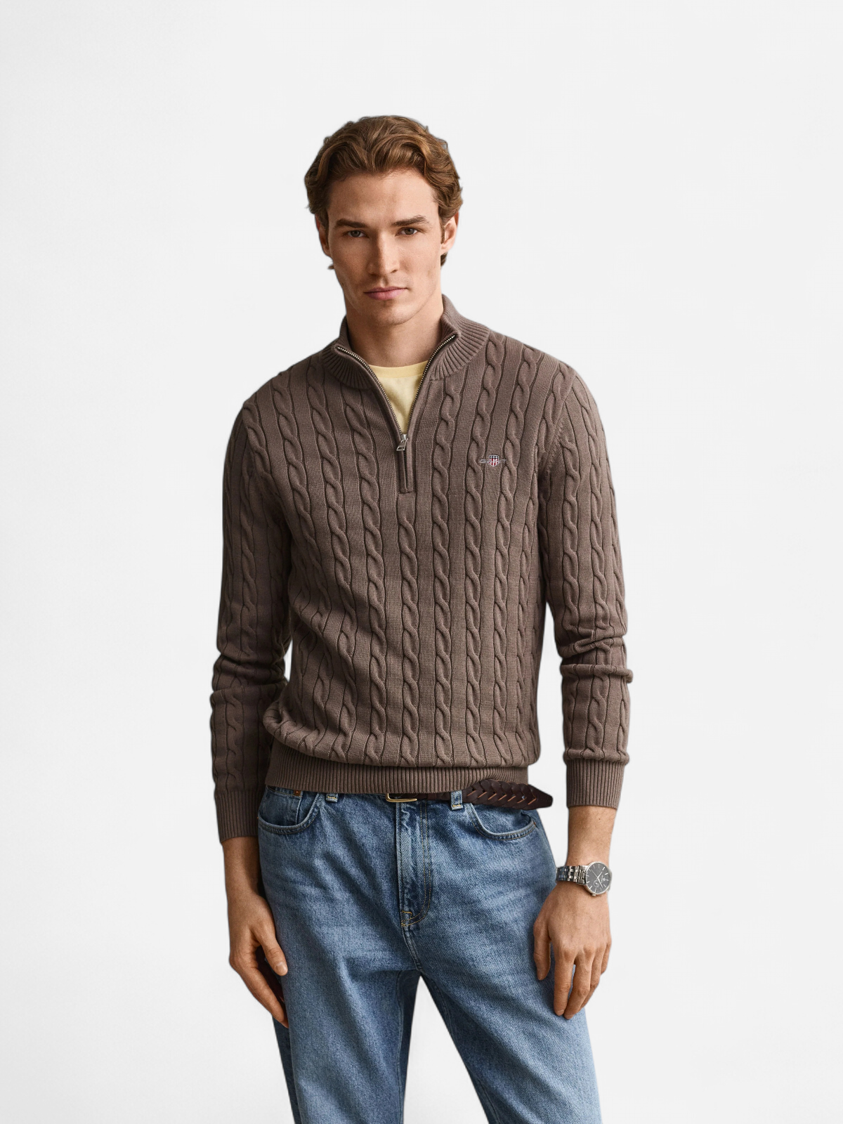 COTTON CABLE HALF ZIP VAALEANRUSKEA - Kekäle.fi