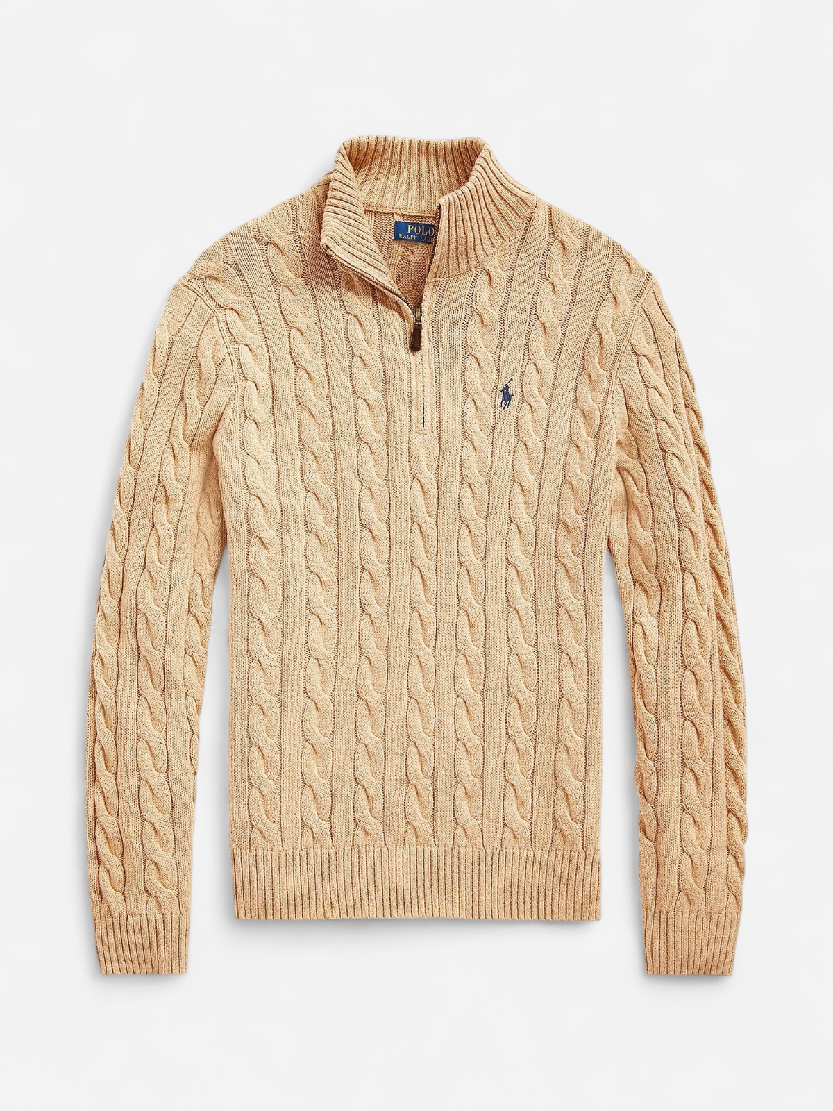 Polo Ralph Lauren Miehet Neulepusero Cotton Cable LS Half Zip Beige - Kekäle.fi