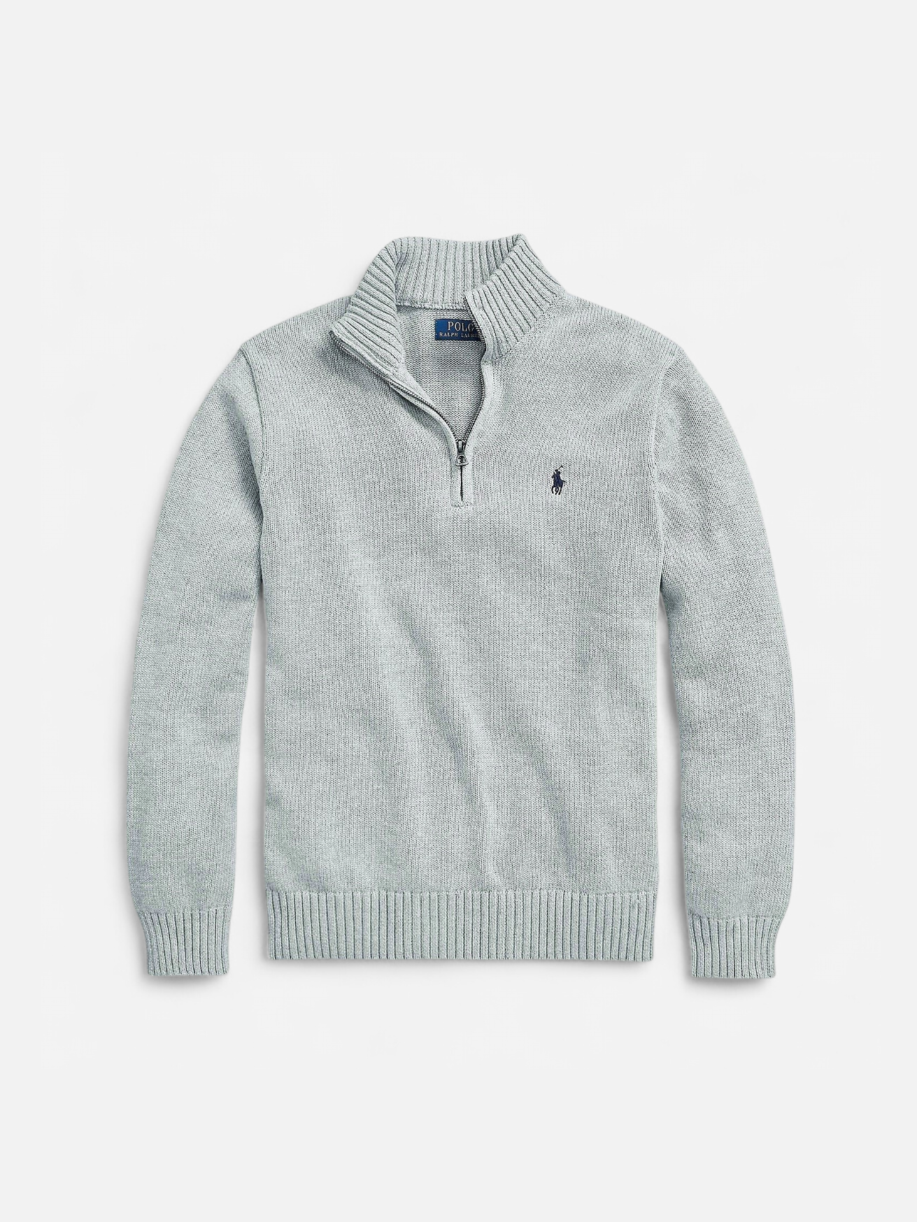 Polo Ralph Lauren miesten neulepaita Cotton Hlaf Zip Pullover, vaaleanharmaa - Kekäle.fi
