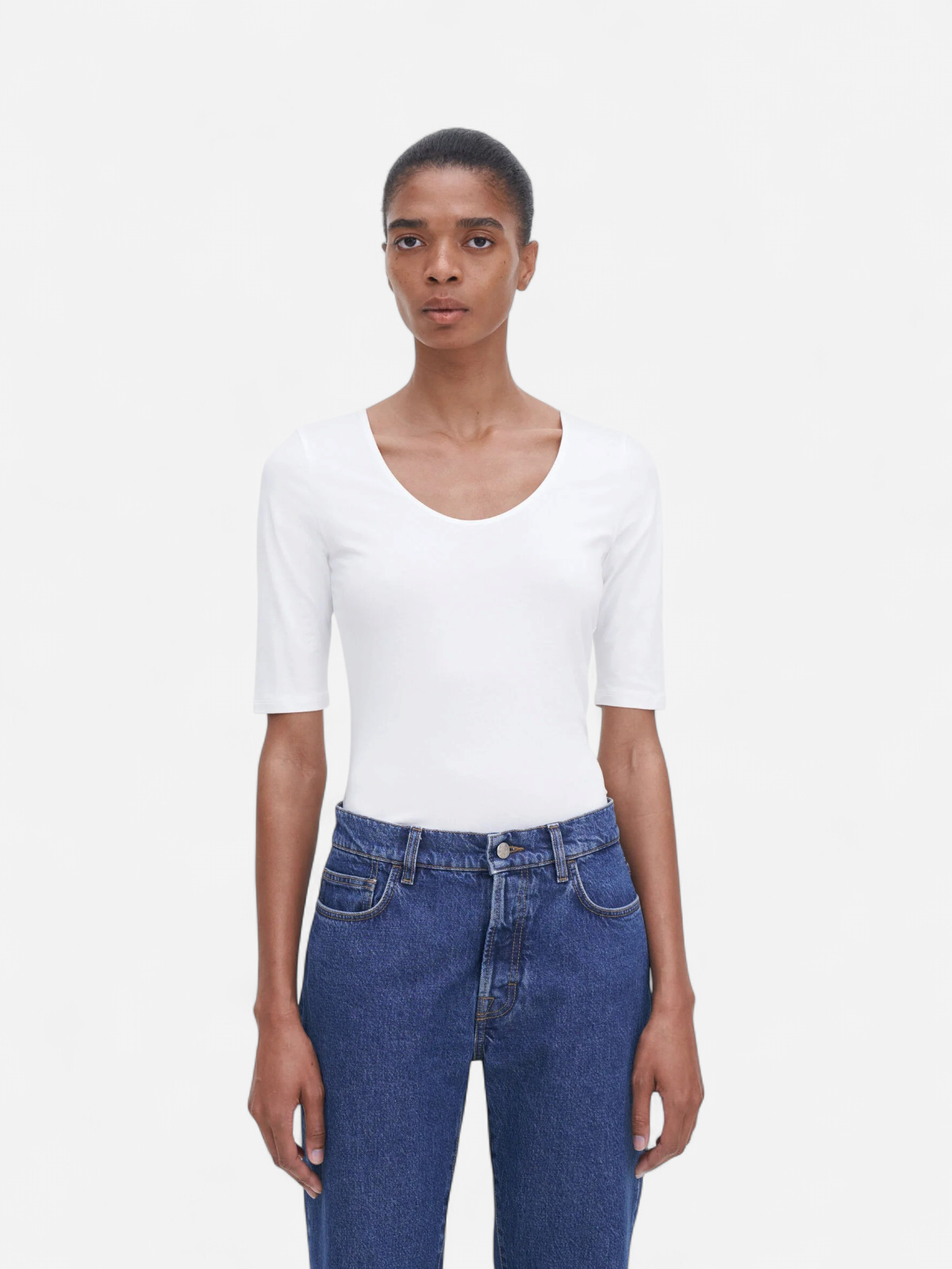 cotton stretch scoop neck top VALKOINEN - Kekäle.fi