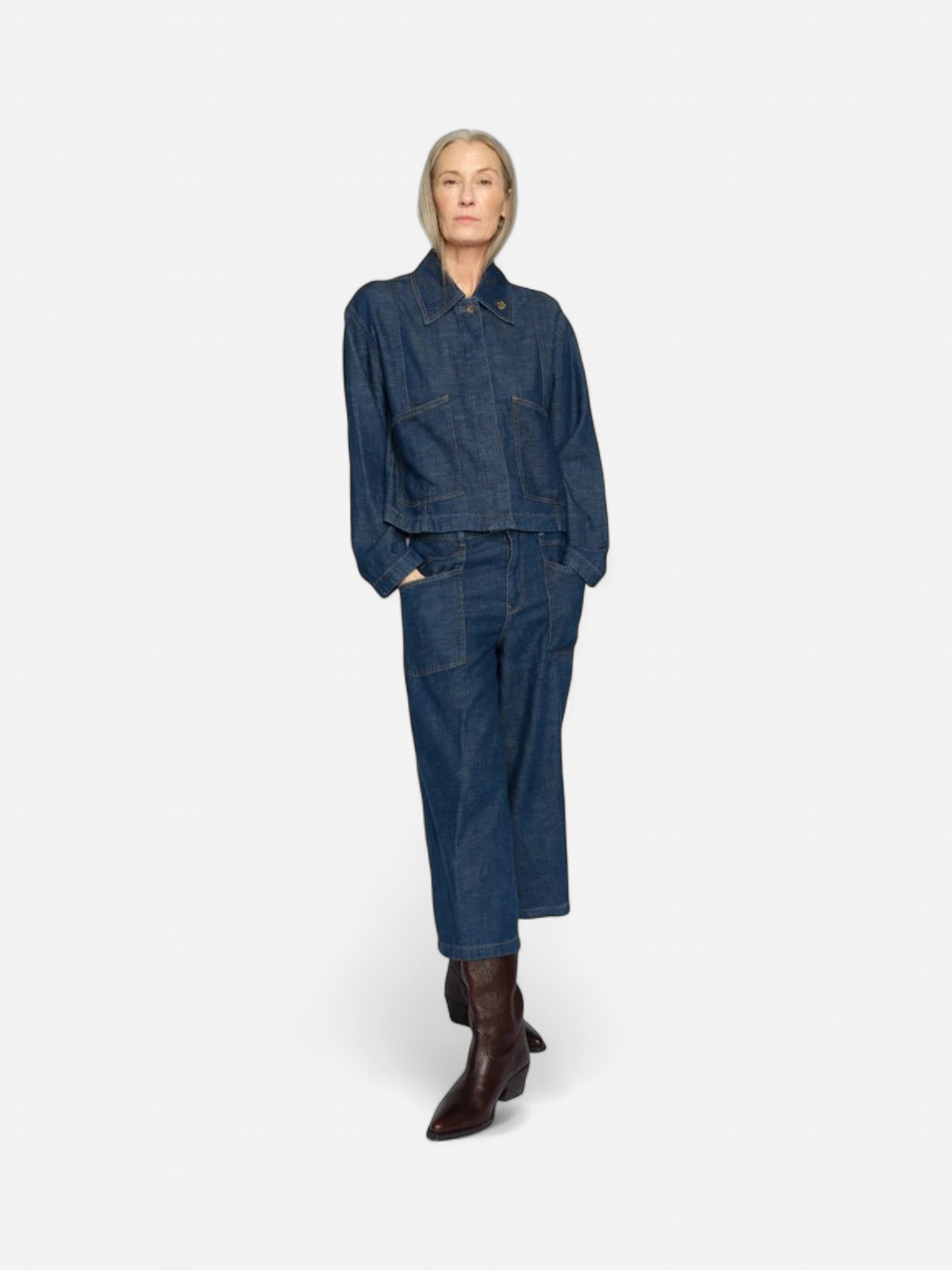 Mos Mosh naisten nilkkapituiset farkut Culotte Arga Jeans, tummansininen - Kekäle.fi