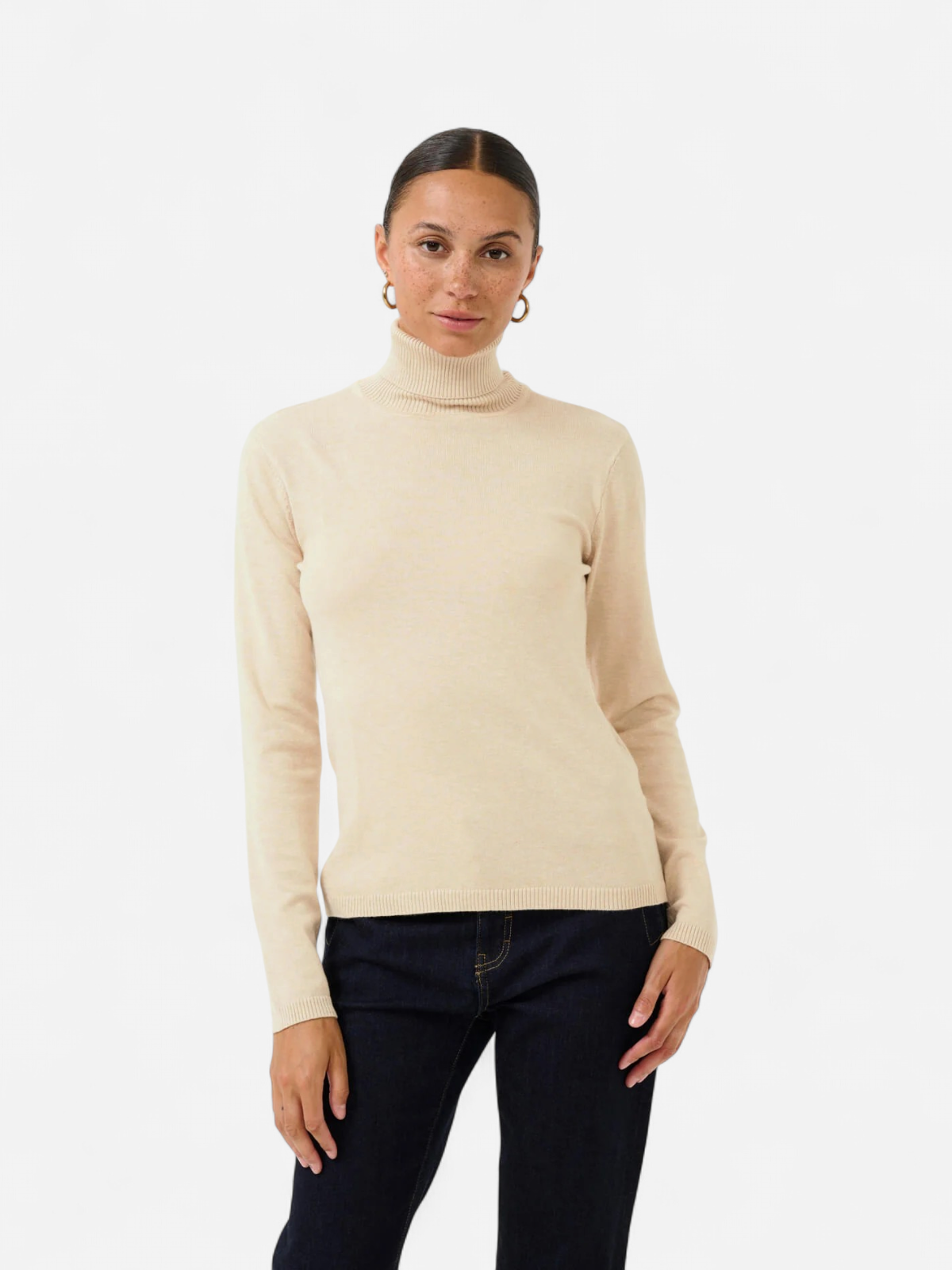 Culture Naisten Poolokauluksellinen Neule, ANNEMARIE ROLLNECK Warm Sand Melange - Kekäle.fi