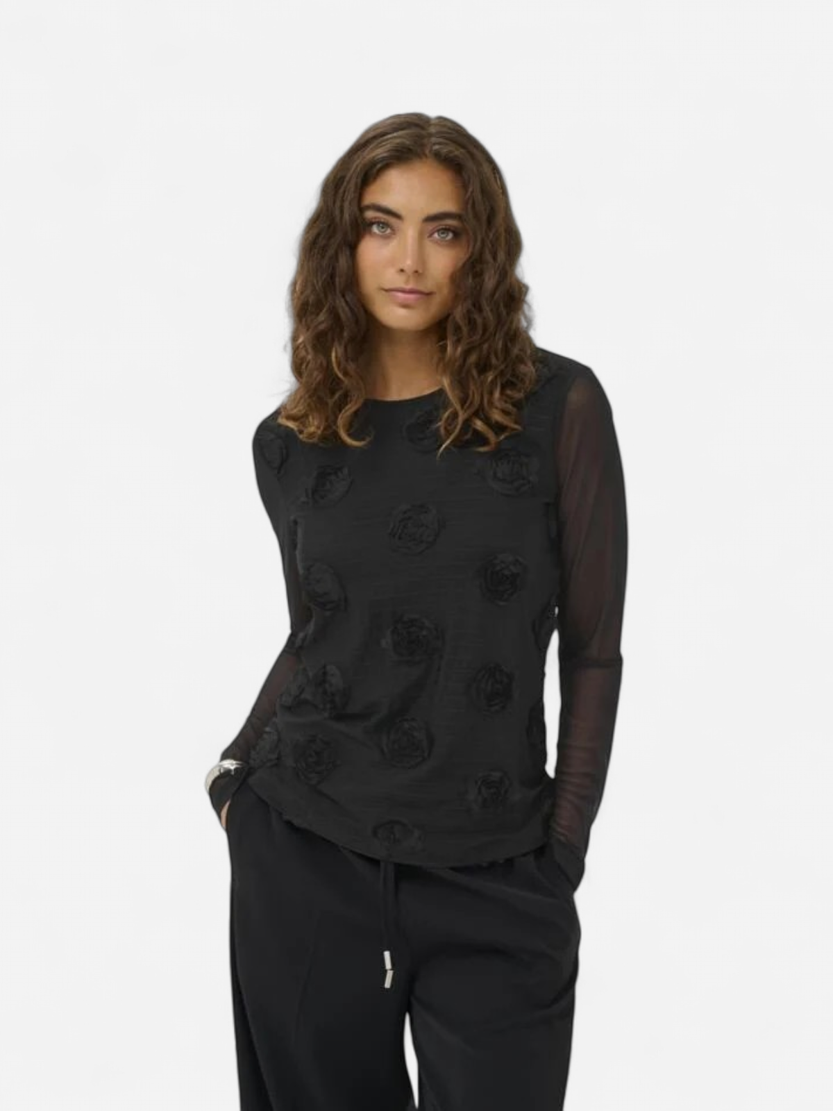 Culture Mascha Mesh O-Neck Blouse, musta - Kekäle.fi