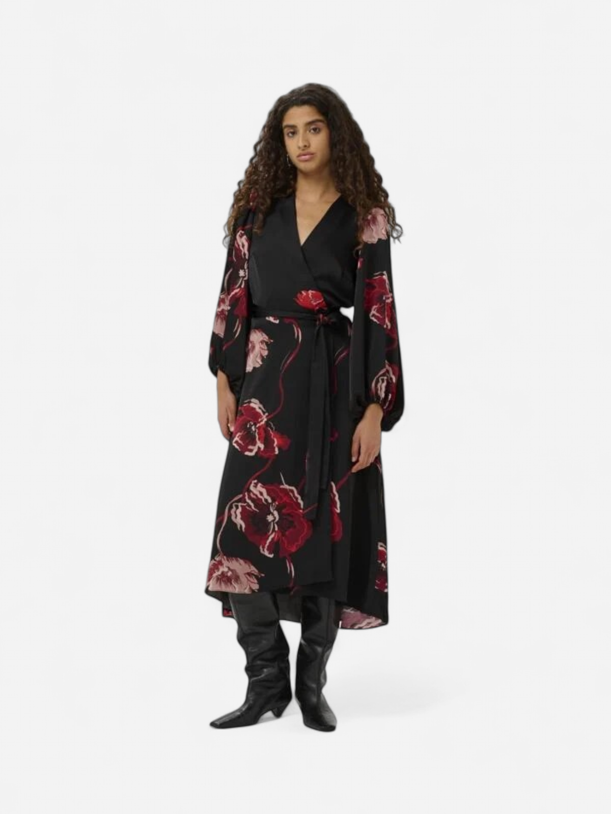 Inwear Dawn Basira Wrap Dress, Black Poppy Rose - Kekäle.fi