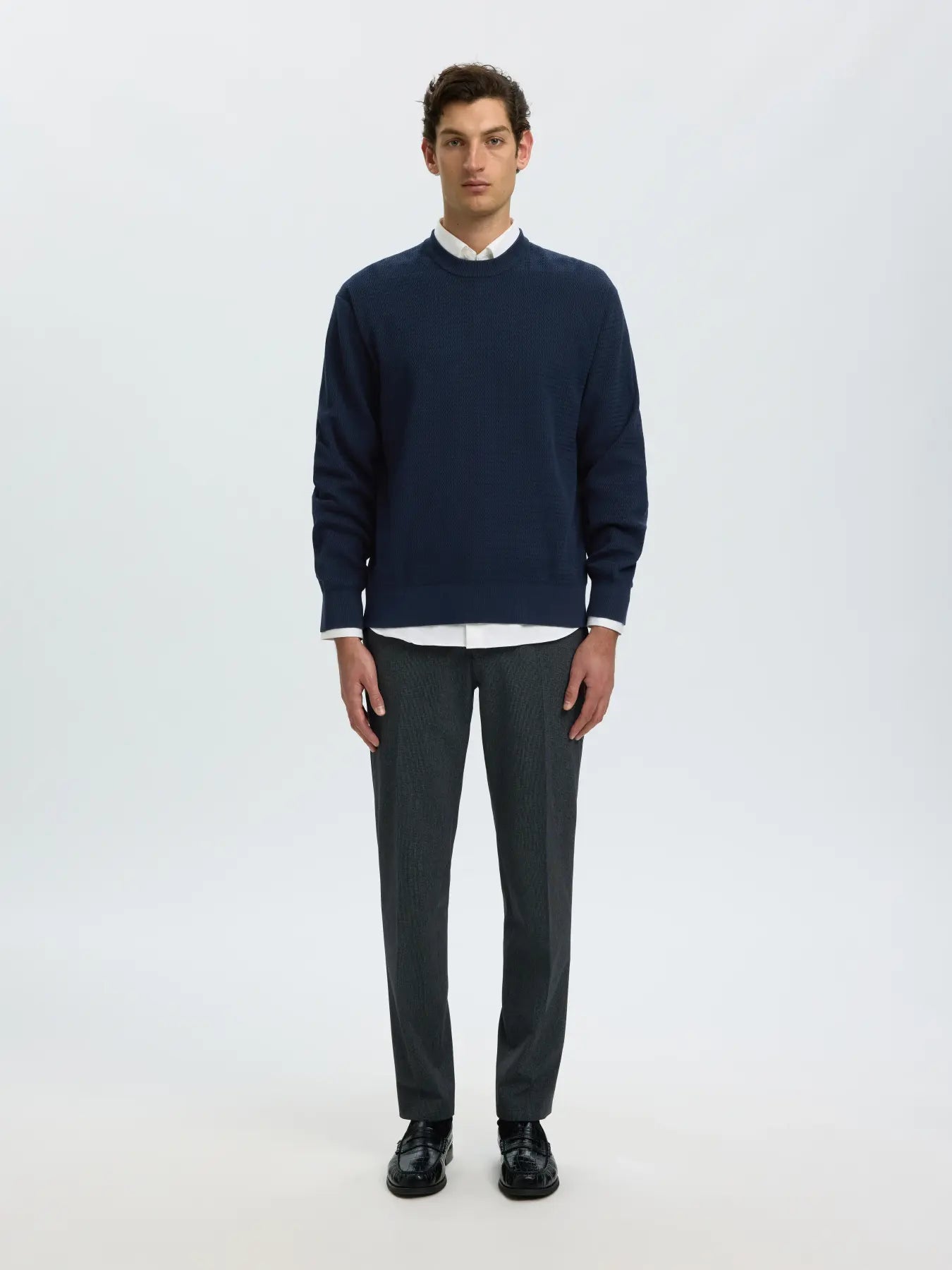 Selected miesten neulepusero Structure Crew Neck, Navy Blazer