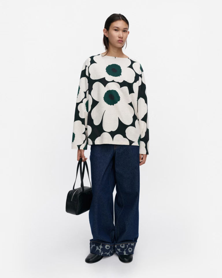 Marimekko naisten pitkähihainen paita Huljua Unikko Trikoopaita, Kuosi vihreä