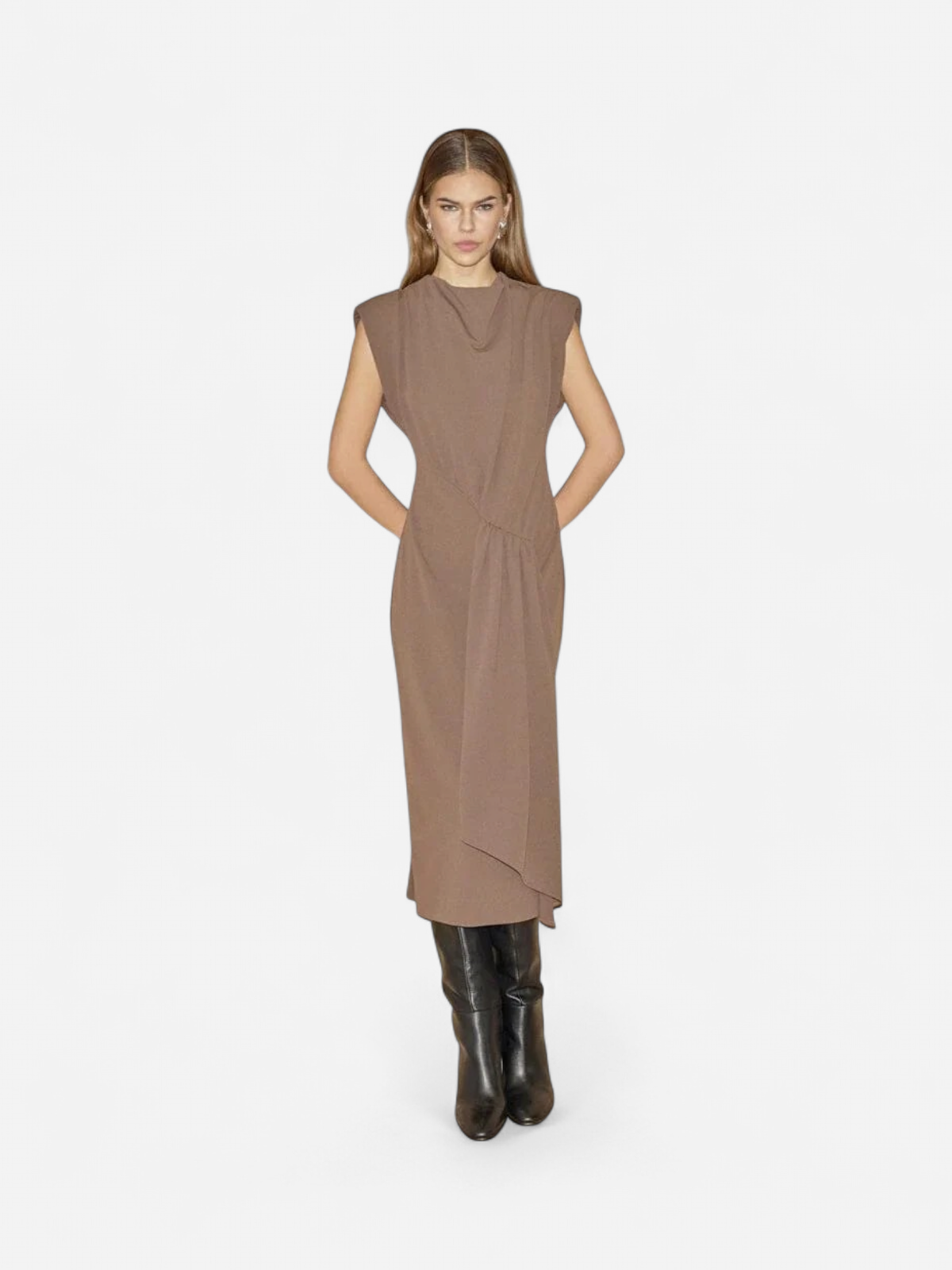 Co’Couture midimekko Falconcc Pleat Dress, harmaanruskea - Kekäle.fi