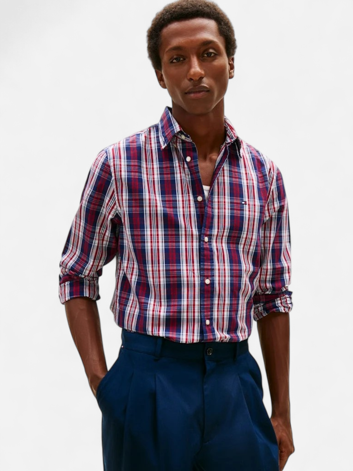 Tommy Hilfiger miesten kauluspaita Flex Poplin Medium Check Shirt, punainen - Kekäle.fi