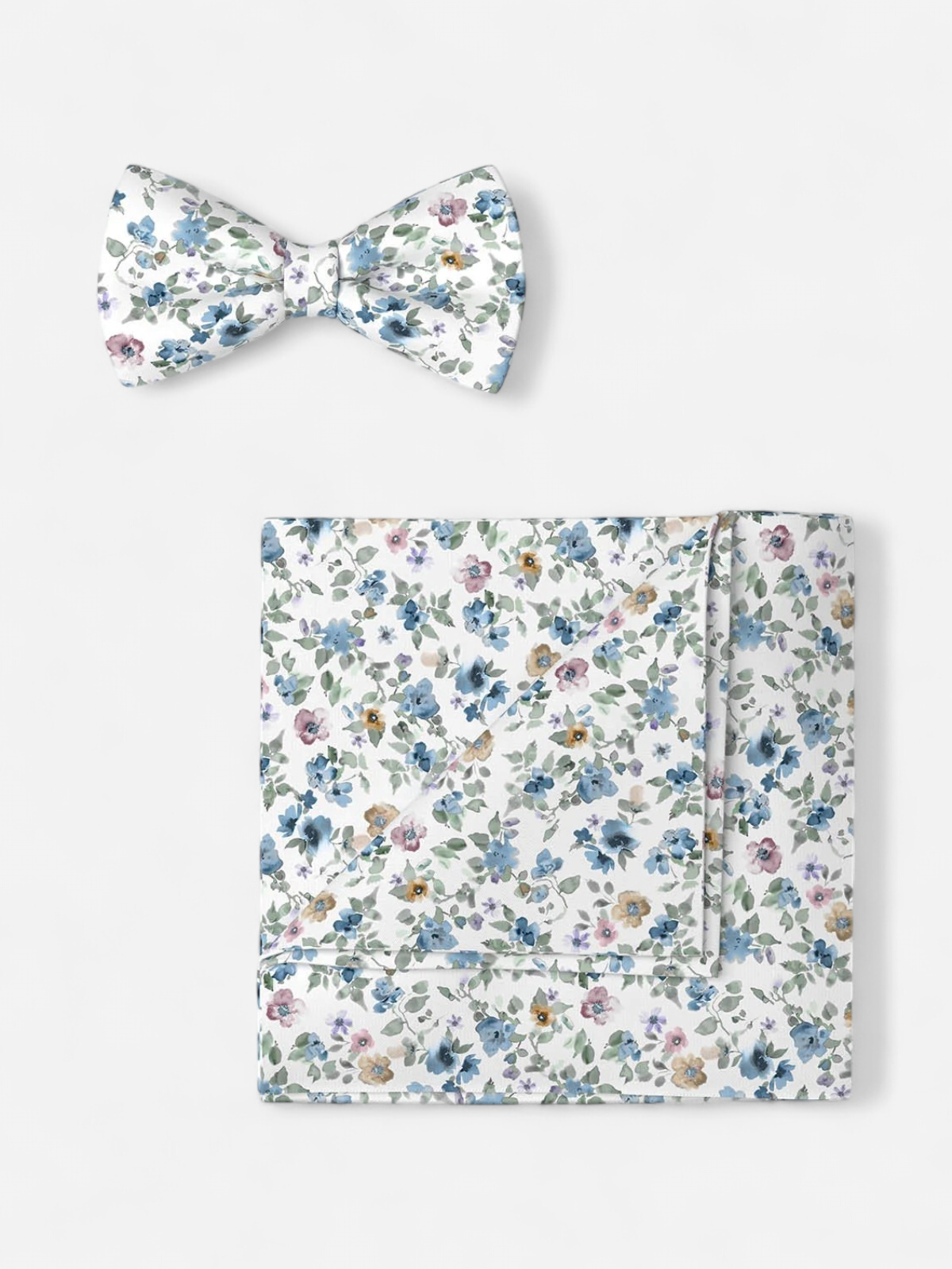 Olymp rusetti ja taskuliina Floral Bowtie and Pocket Square, valkopohjainen kuosi - Kekäle.fi