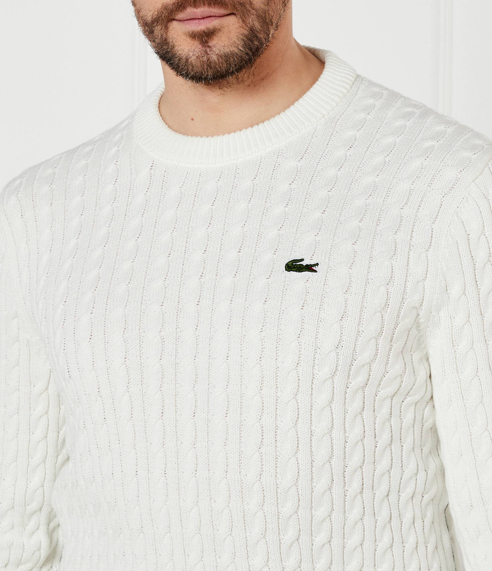 Lacoste miesten neulepusero Cable Knit Cotton Sweater, valkoinen