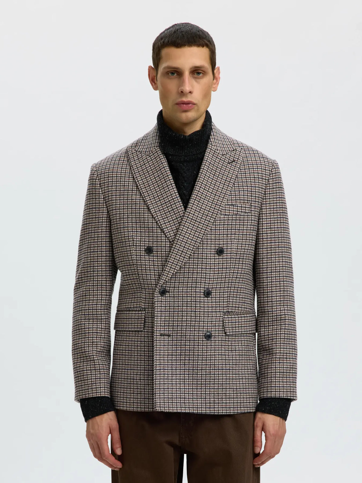 Selected Men miesten bleiseri Morris Wool Blend DB Blazer, Medium Grey Melange CHECK