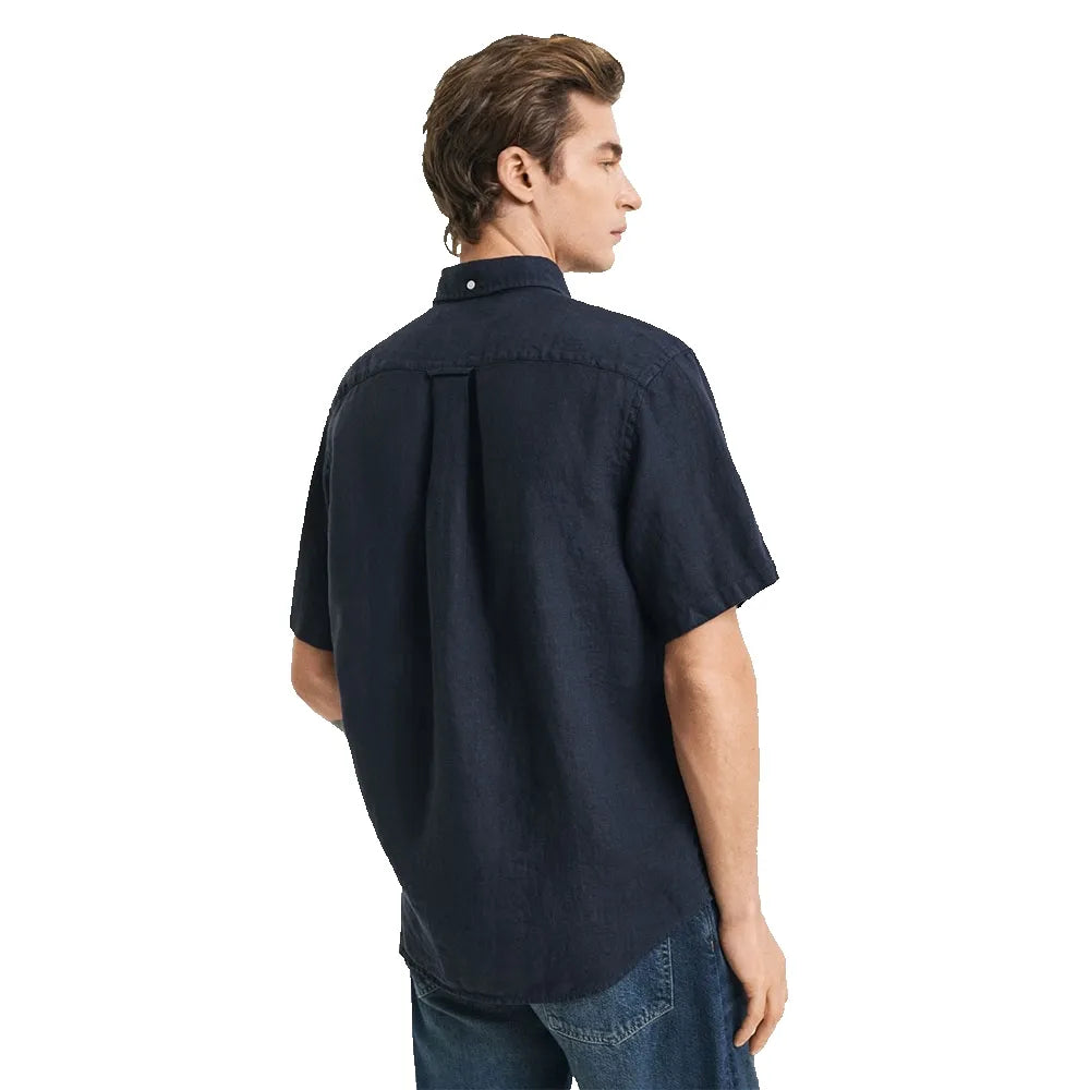 Gant miesten lyhythihainen kauluspaita Reg Linen Shirt, tummansininen