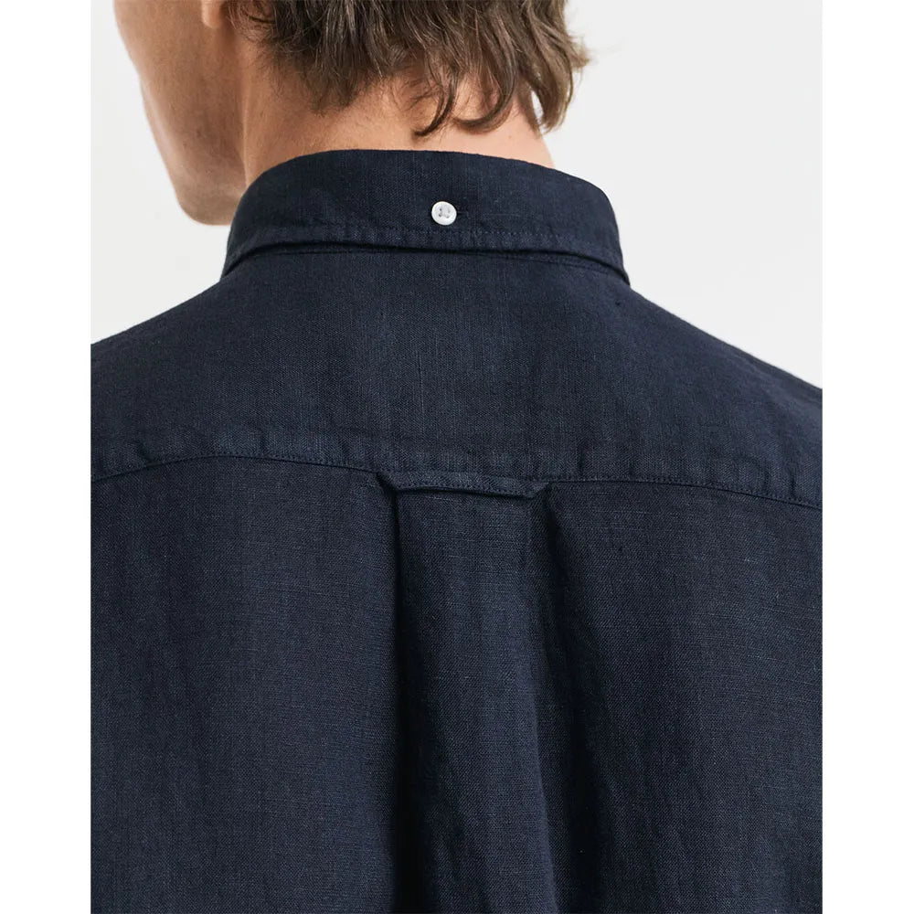 Gant miesten lyhythihainen kauluspaita Reg Linen Shirt, tummansininen