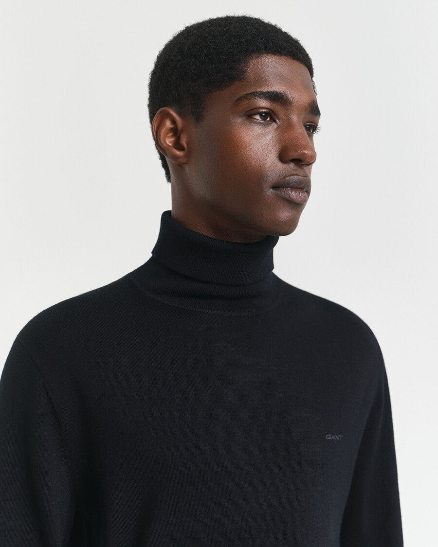 Gant miesten neulepusero Extrafine Merino Wool Turtleneck, musta
