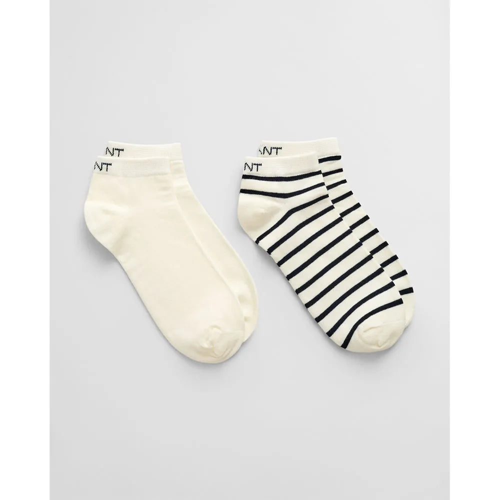Gant miesten sukat 2-Pack Breton Striped Ankle Socks, raidallinen valkoinen