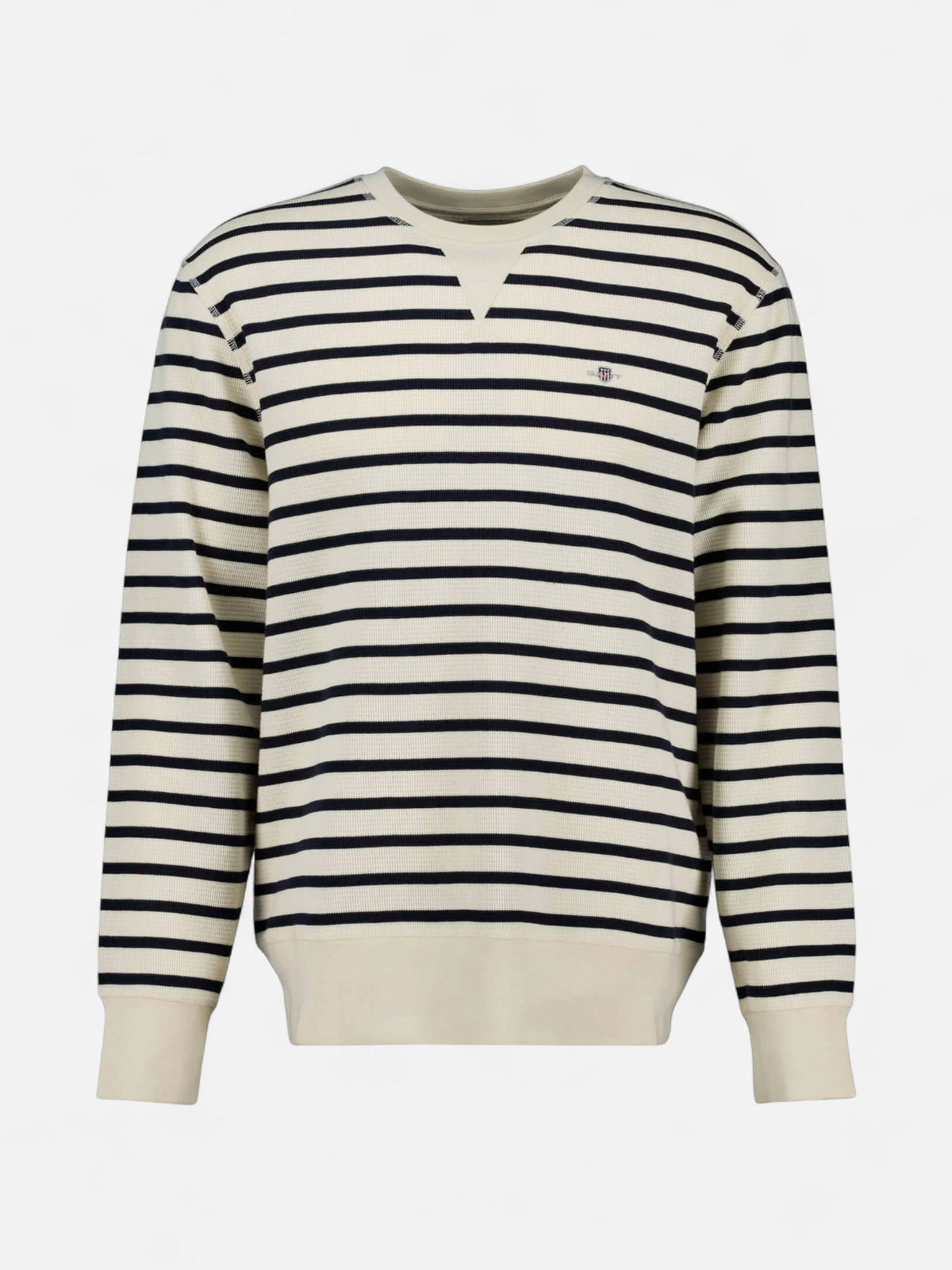 Gant miesten collegepaita, STRIPED WAFFLE SWEAT C-NECK Raidallinen Valkoine - Kekäle.fi