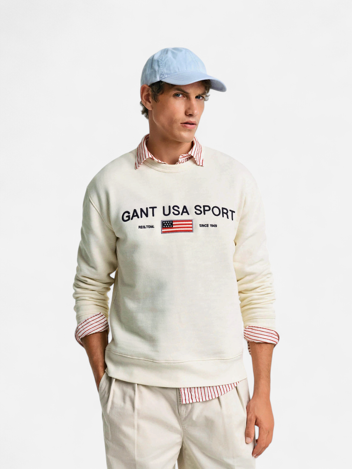 Gant miesten collegepusero, GRAPHIC C-NECK SWEATER Luonnonvalkoinen - Kekäle.fi