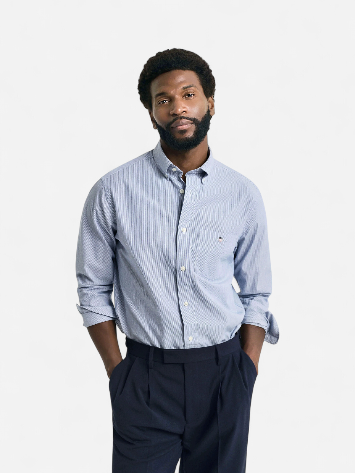 Gant miesten kauluspaita, REG DOBBY DOT STRIPE SHIRT Raidallinen Sininen - Kekäle.fi