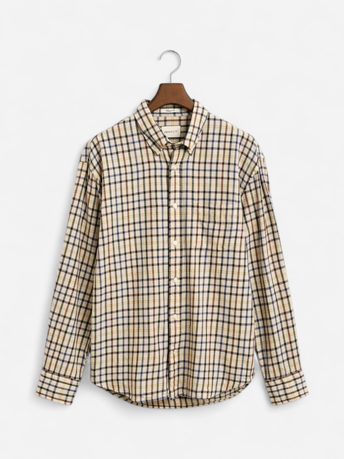 Gant Miesten kauluspaita, REG TWILL CHECK SHIRT Beige Ruutu - Kekäle.fi