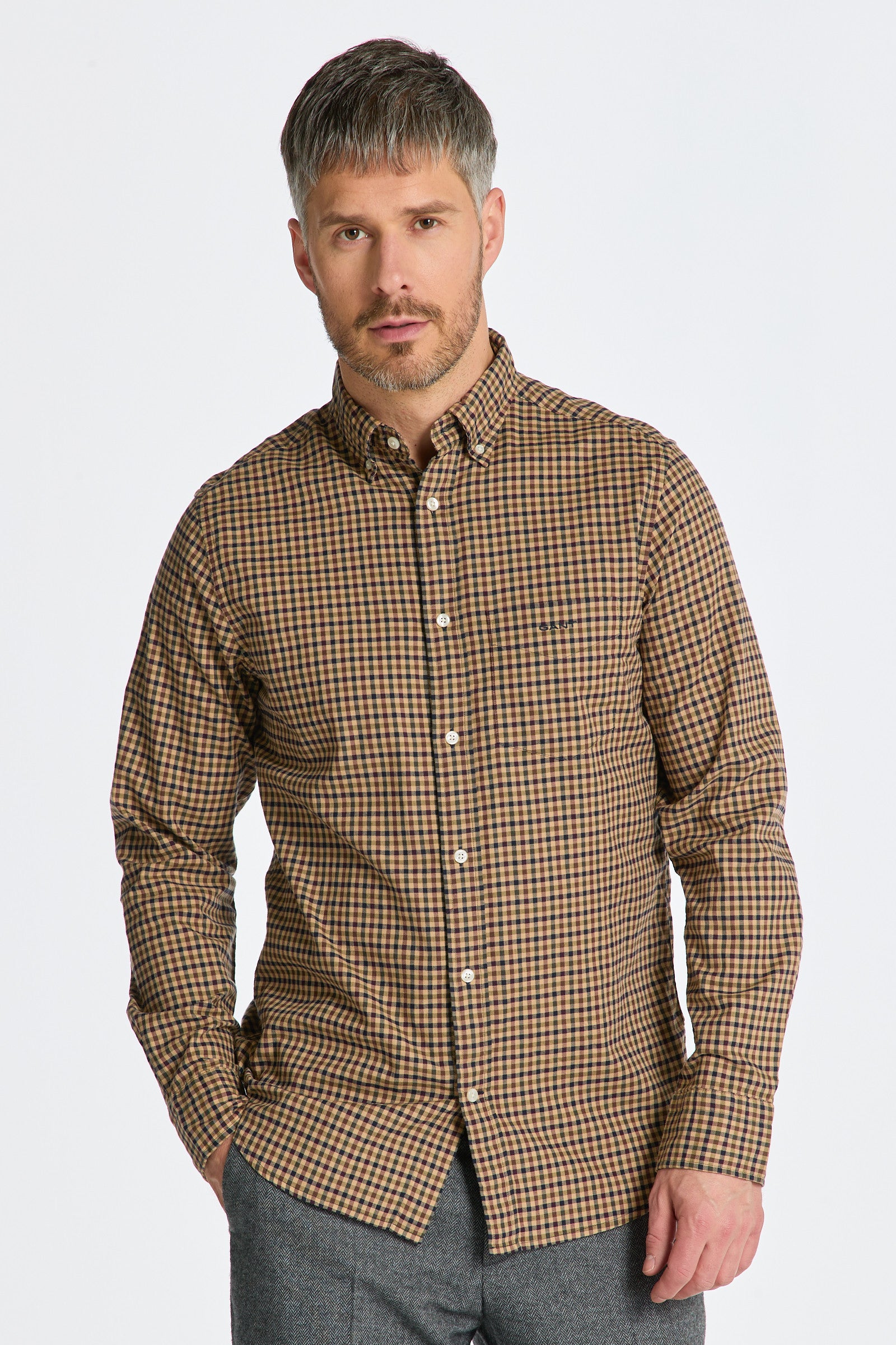 Gant miesten kauluspaita, K TWILL MICRO MULTI CHECK REG RUSKEA RUUTU