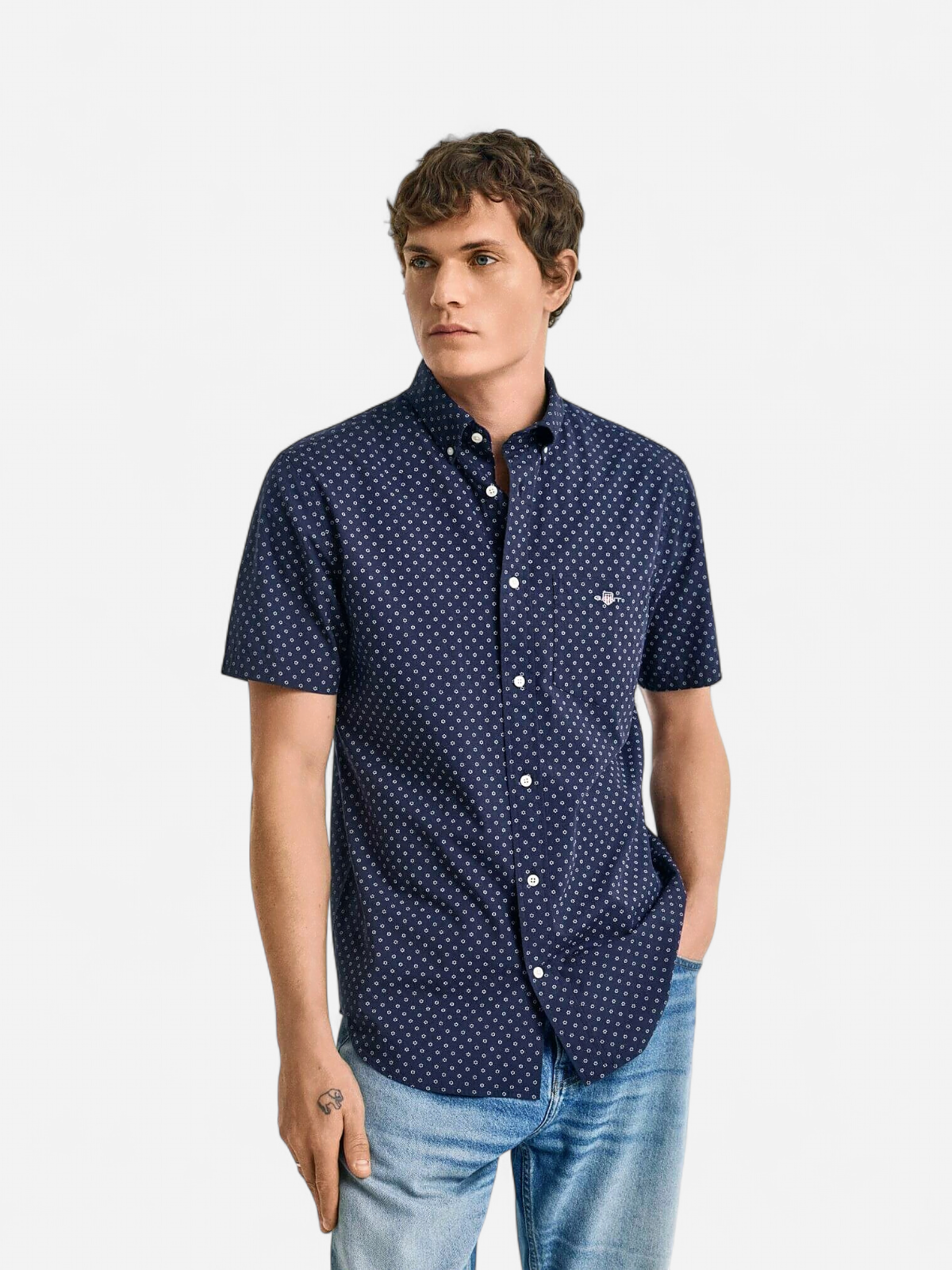Gant miesten lyhythihainen kauluspaita, REG MICRO PRINT SS SHIRT Sininen Kuosi - Kekäle.fi
