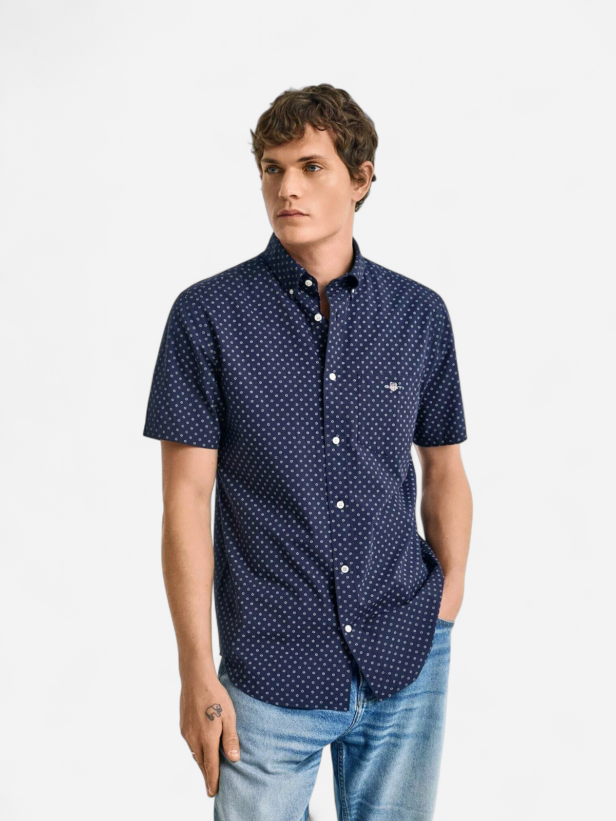 Gant miesten lyhythihainen kauluspaita, REG MICRO PRINT SS SHIRT Sininen Kuosi - Kekäle.fi