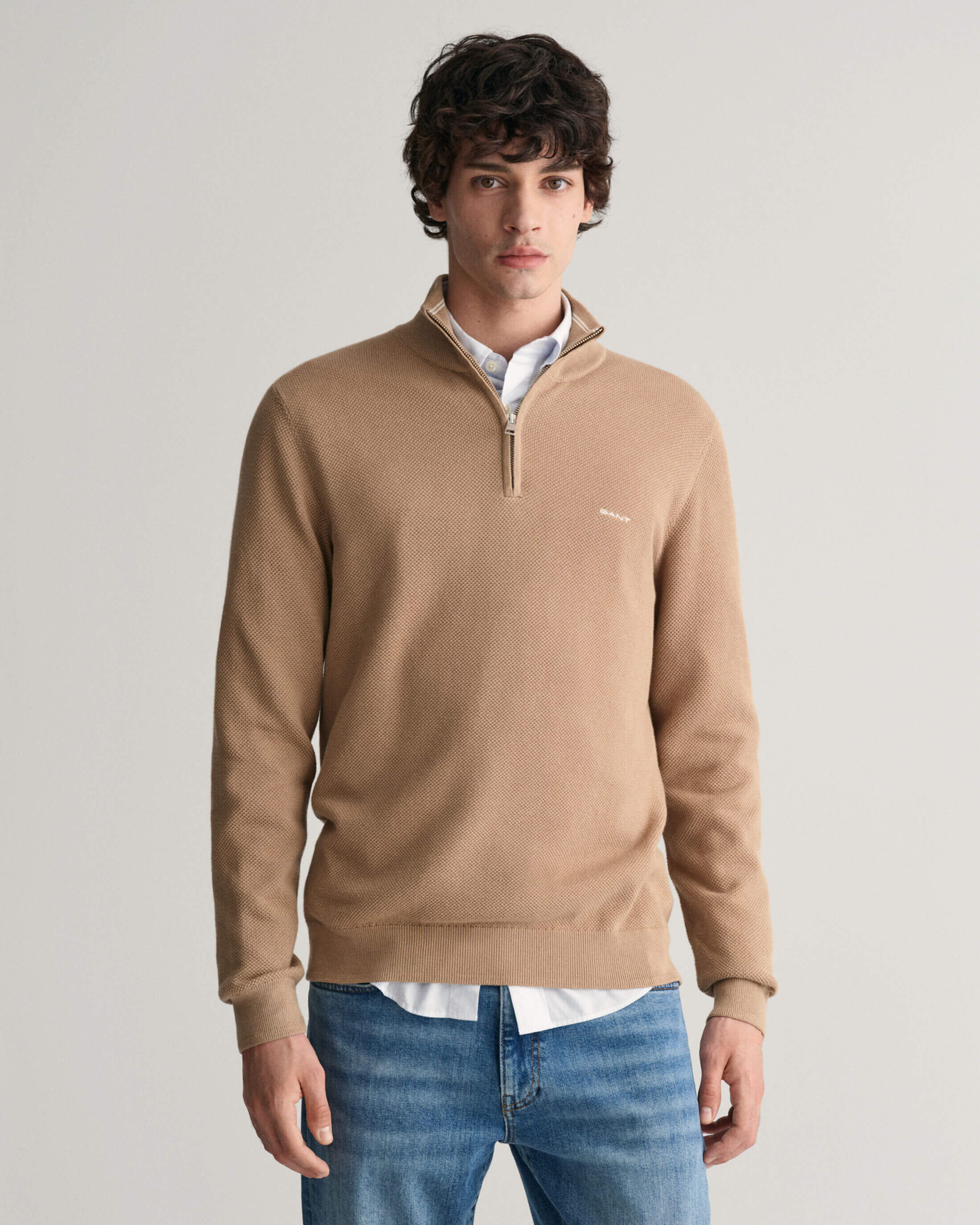 gant-miesten-neule-cotton-pique-half-zip-beige-1