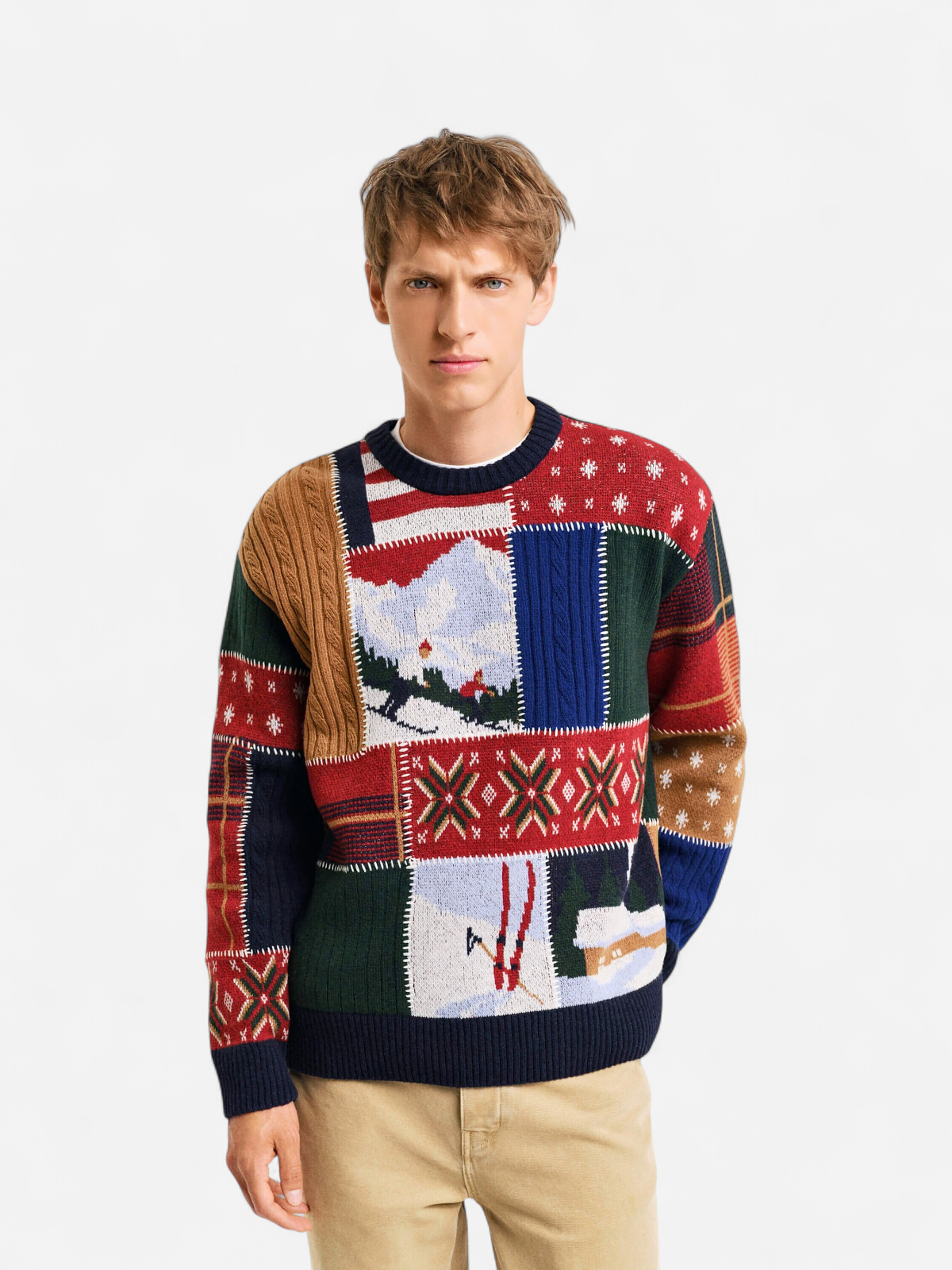 Gant miesten neule, PATCHWORK C-NECK Punainen Kuosi - Kekäle.fi