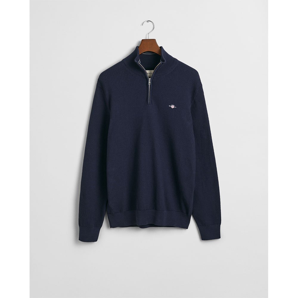 gant-miesten-neulepusero-cotton-micro-textured-half-zip-tummansininen-1
