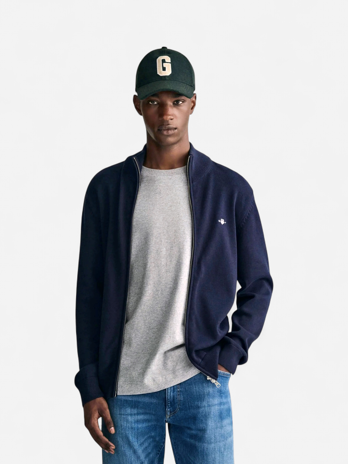 Gant Miesten Neuletakki, K CASUAL COTTON ZIP CARDIGAN Tummansininen - Kekäle.fi
