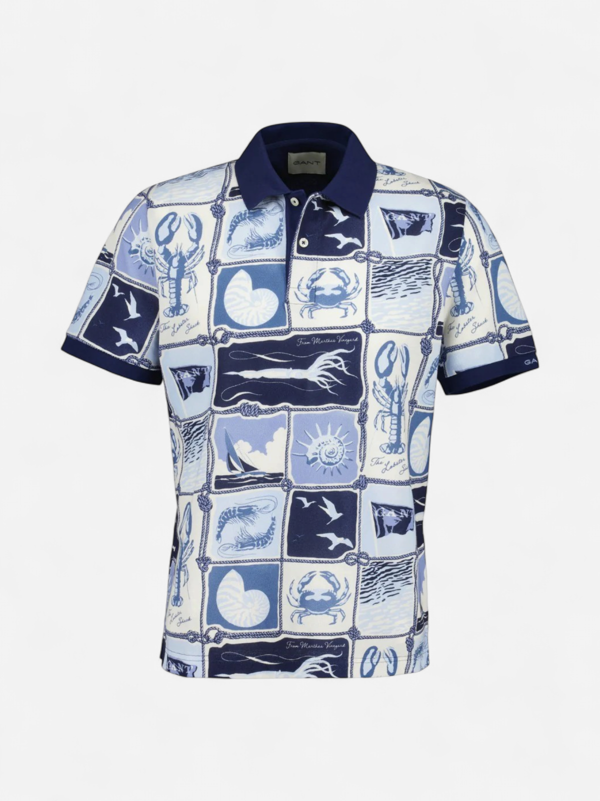Gant miesten pikeepaita K Printed SS Polo, sininen kuosi - Kekäle.fi