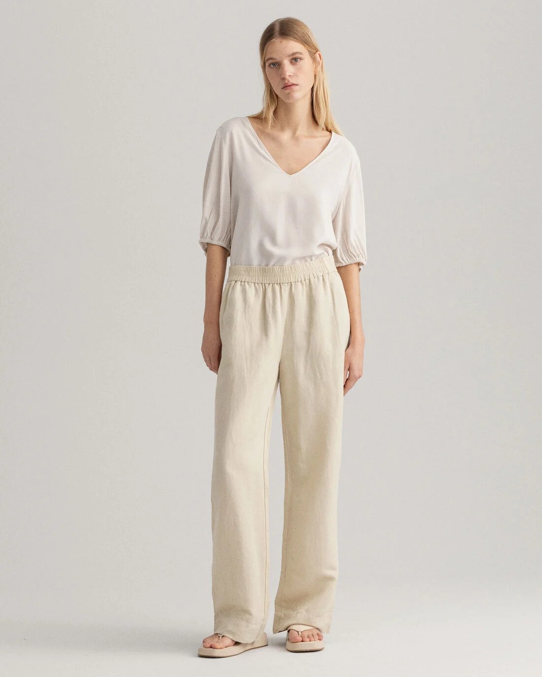 Gant Naisten Housut LINEN VISCOSE PULL-ON PANTS Vaalea Beige Kekäle