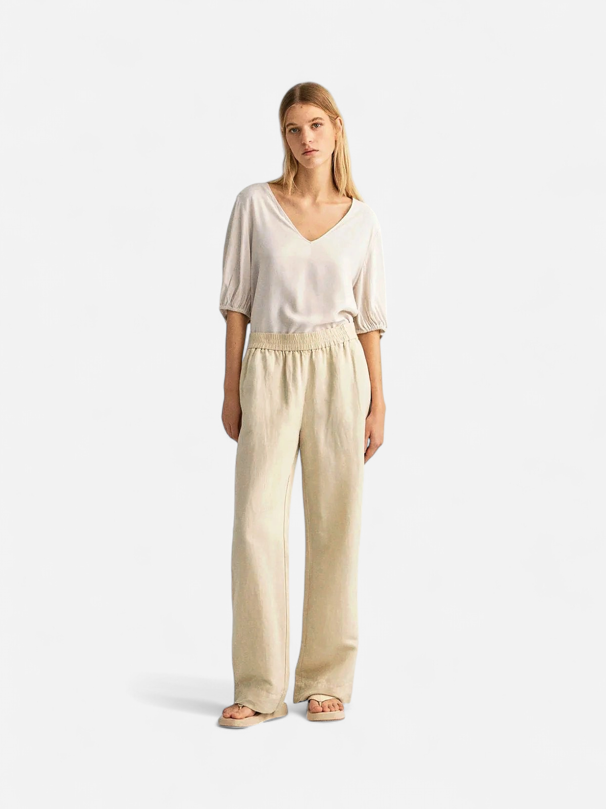 Gant Naisten Housut LINEN VISCOSE PULL-ON PANTS Vaalea Beige - Kekäle.fi