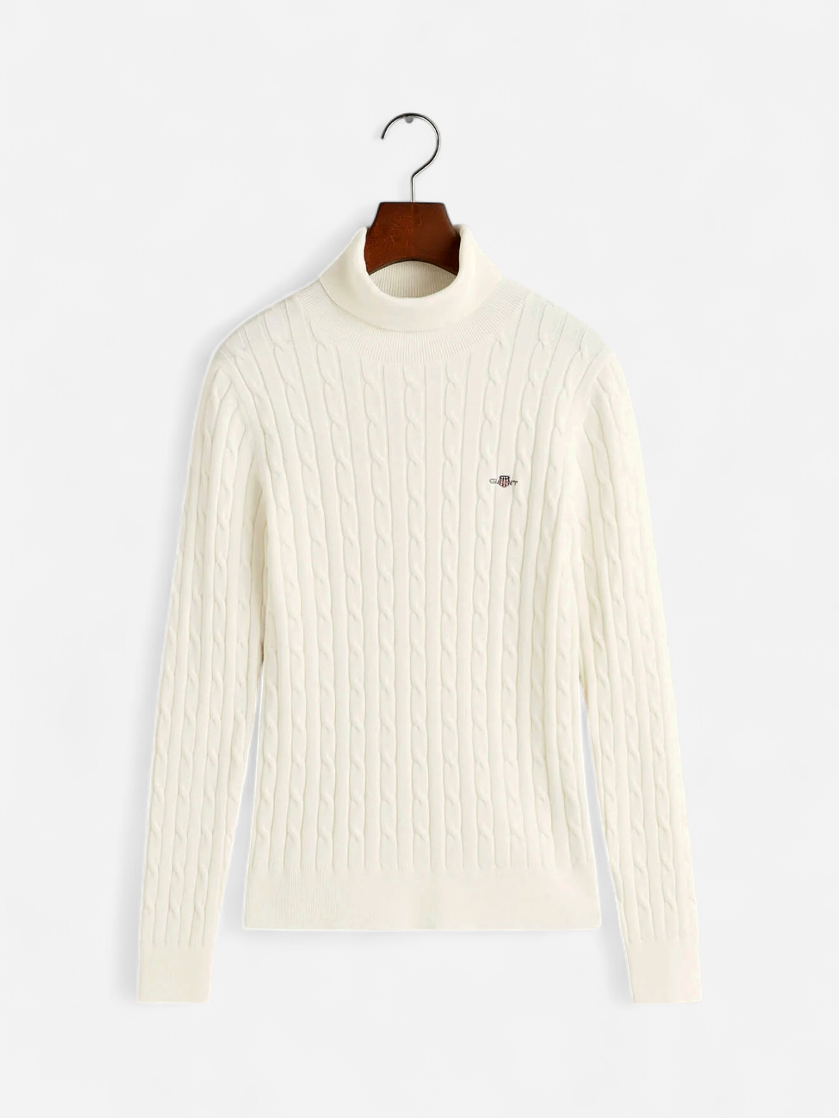 Gant Naisten neulepaita, STRETCH COTTON CABLE TURTLENECK Luonnonvalkoinen - Kekäle.fi