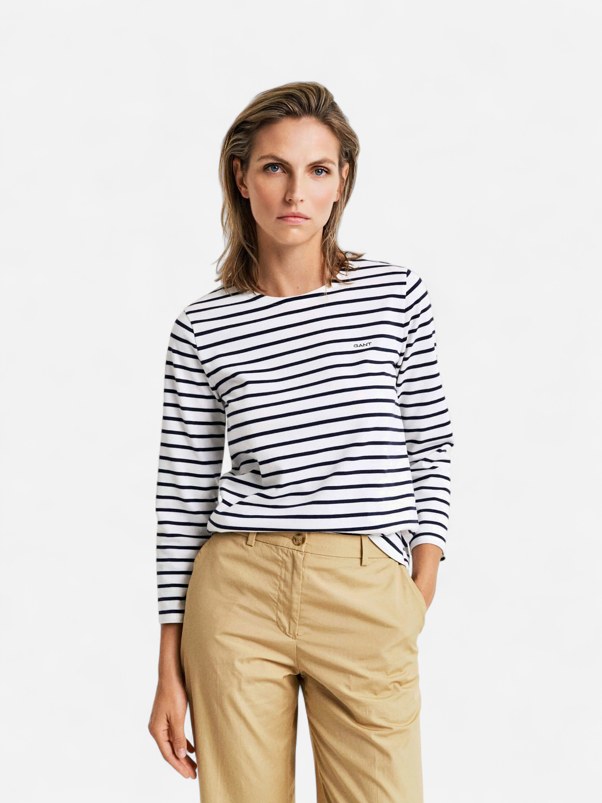 Gant naisten paita, REG BRETON C-NECK T-SHIRT Raidallinen Valkoinen - Kekäle.fi
