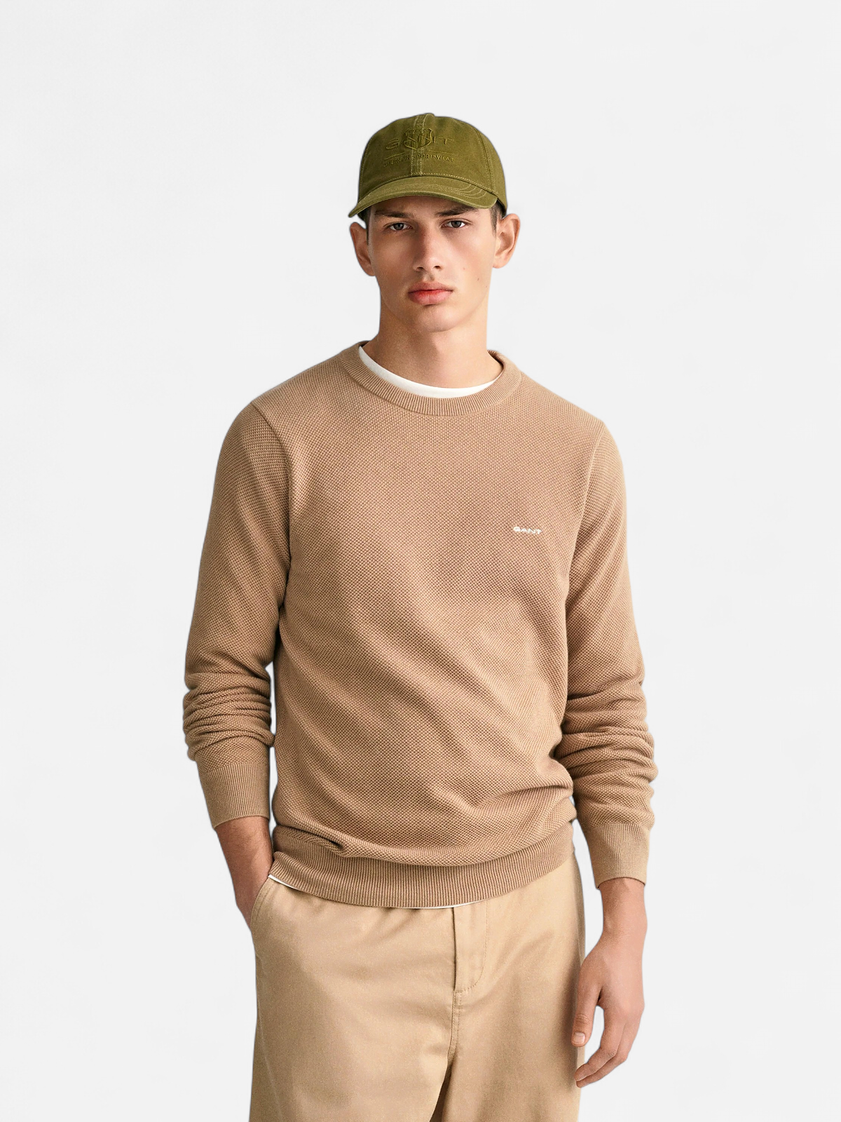 Gant neule, COTTON PIQUE C-NECK Beige - Kekäle.fi