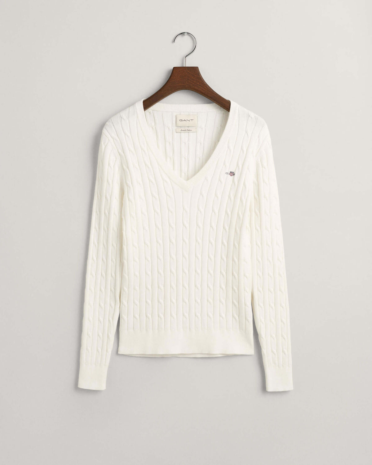 gant-neule-stretch-cotton-cable-v-neck-valkoinen-3