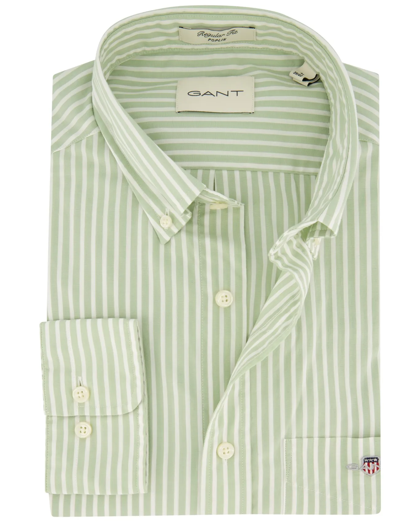 Gant miesten kauluspaita Reg Classic Poplin Stripe, raidallinen vihreä