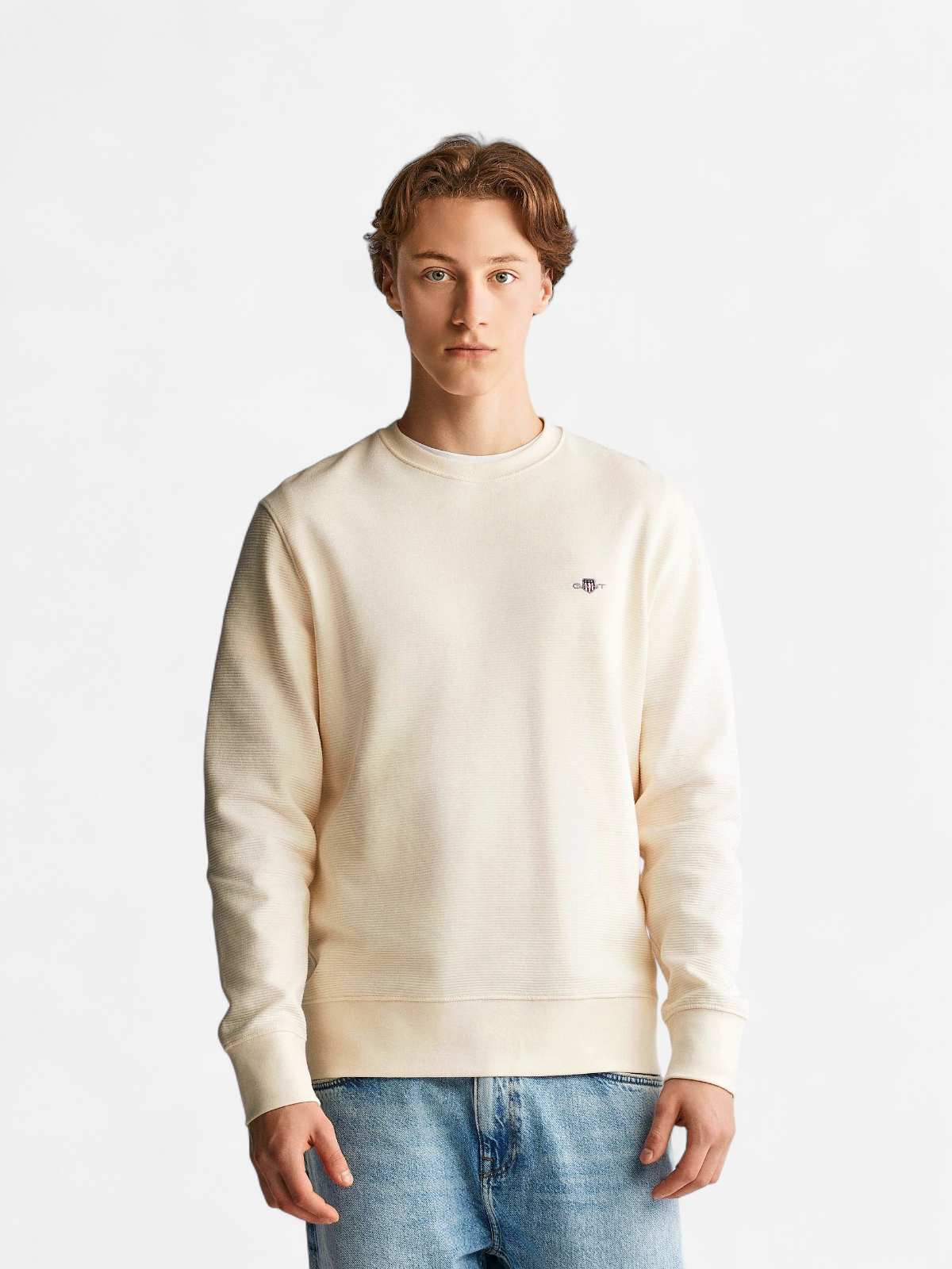 Gant TEXTURE C-NECK SWEAT- miesten neule Luonnonvalkoinen - Kekäle.fi