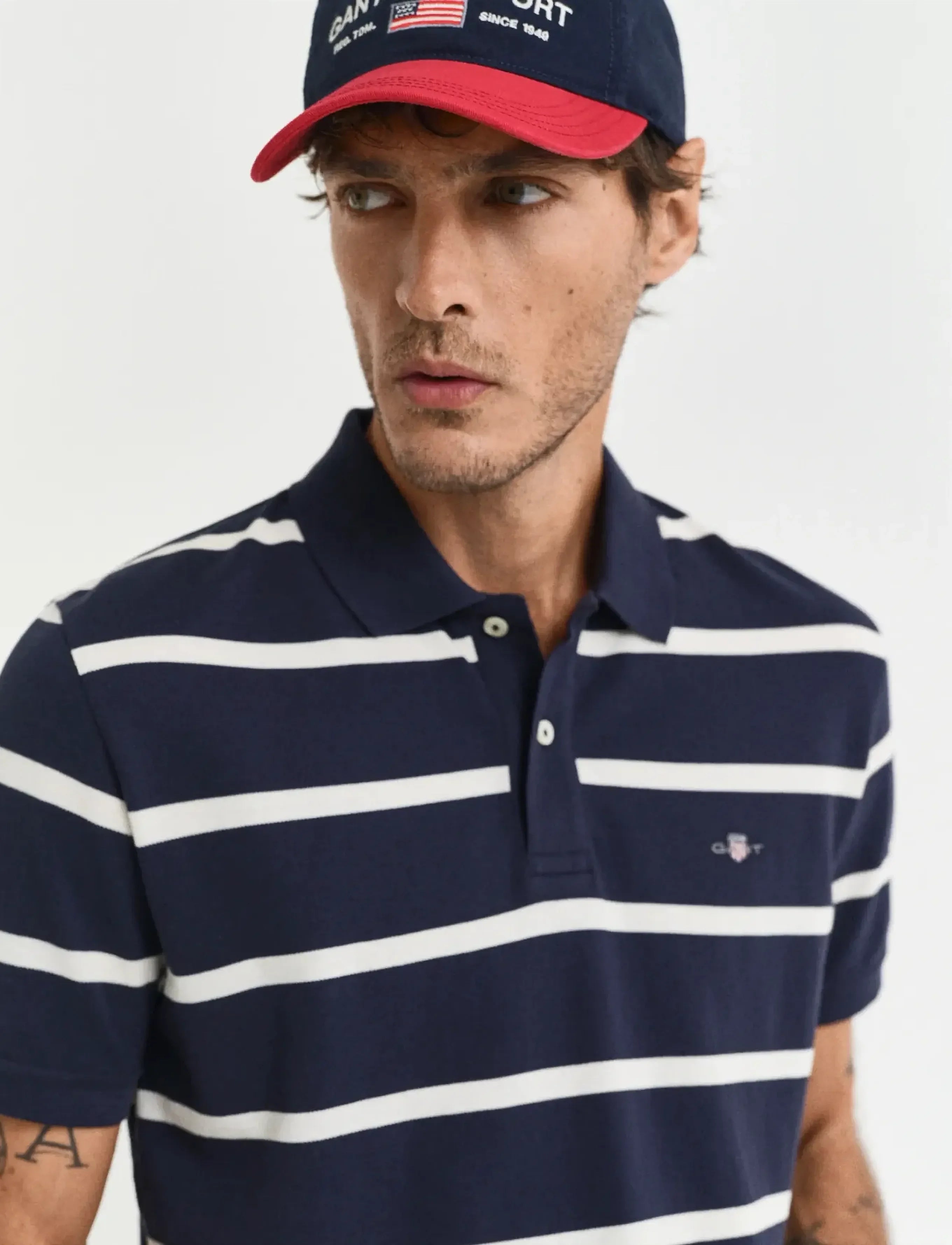 Gant miesten Pikeepaita Striped Polo Shirt, raidallinen sininen