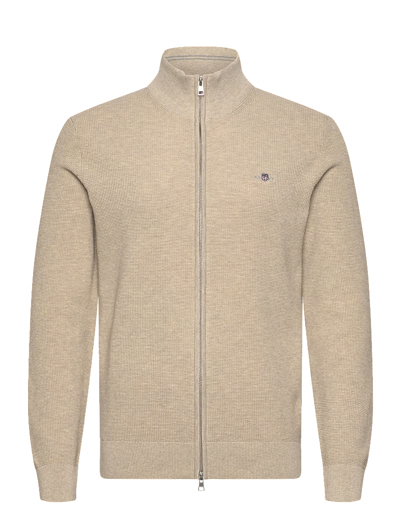 Gant miesten neuletakki Micro Textured Cotton Zip Cardigan, beige