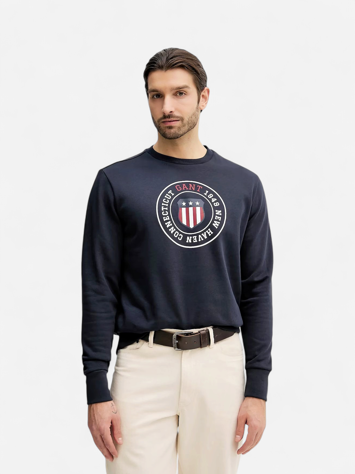 Gant miesten collegepaita Graphic C-Neck, tummansininen - Kekäle.fi
