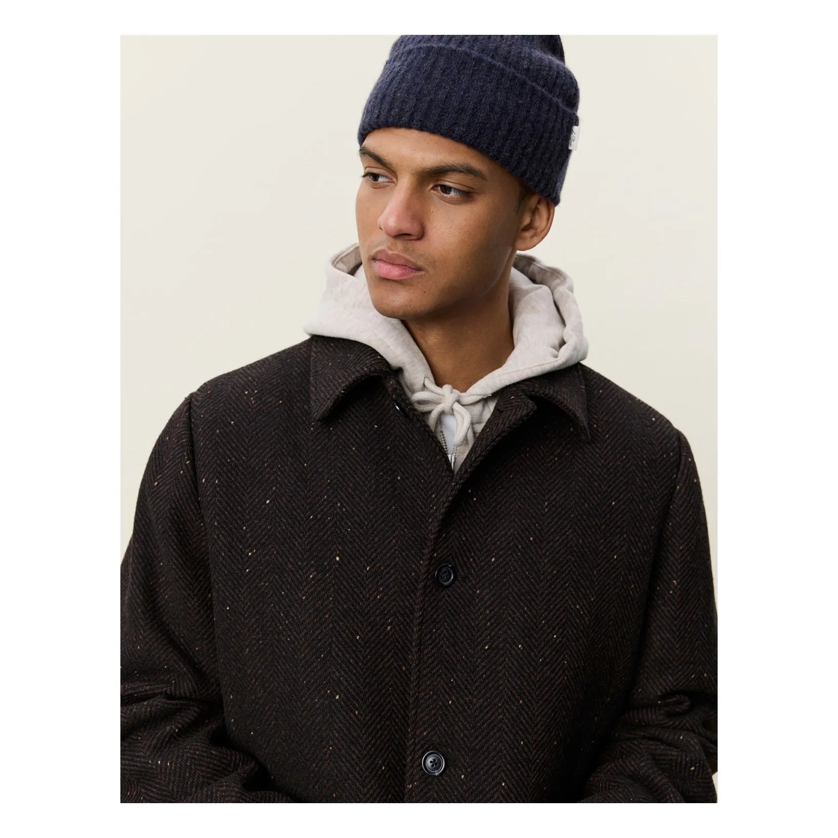Les Deux miesten villakangastakki Herringbone Wool Coat, tummanruskea